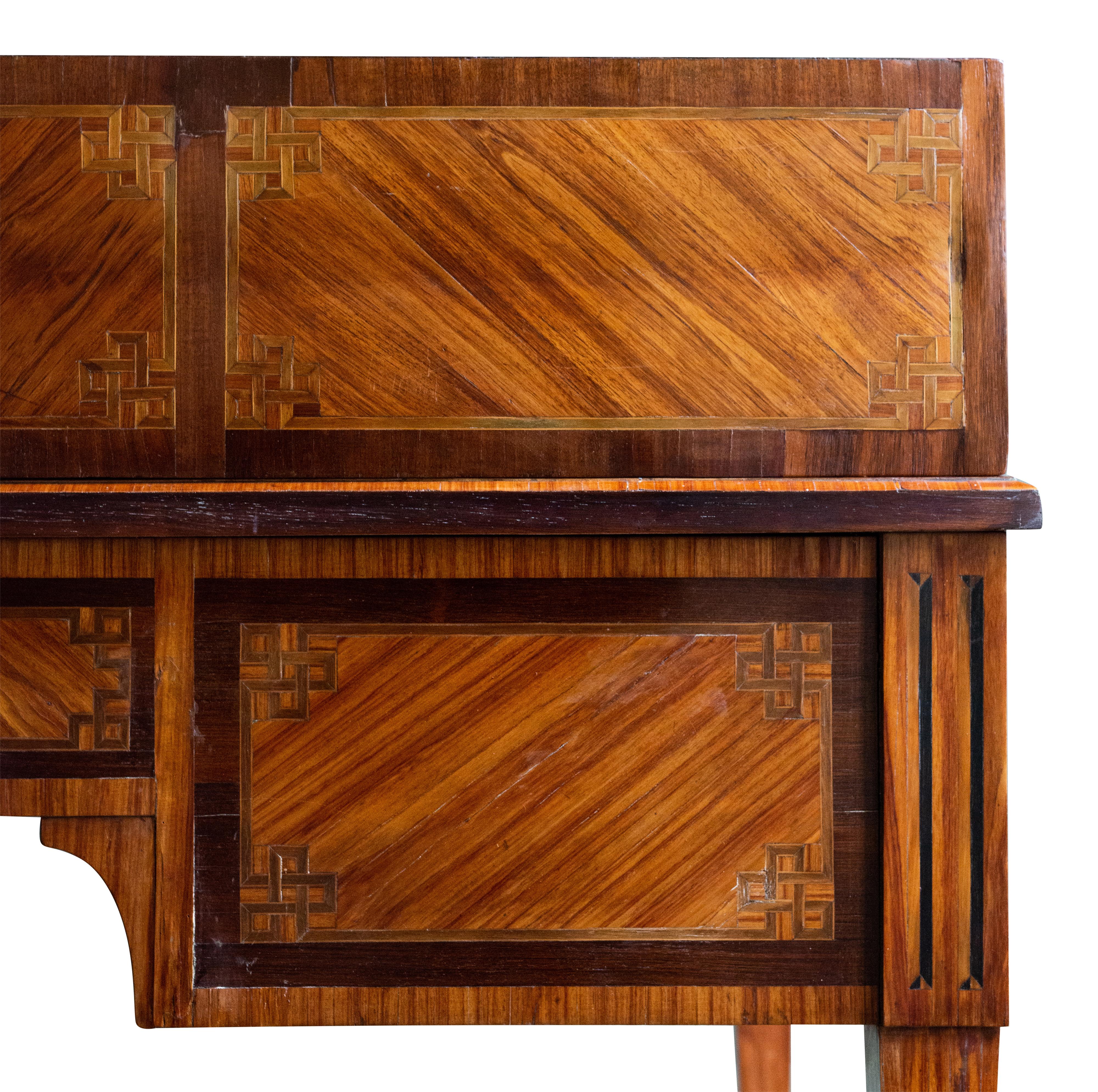 French Louis XVI Ormolu Mounted Tulipwood and Ebonized Desk 'Bureau A Gradin'