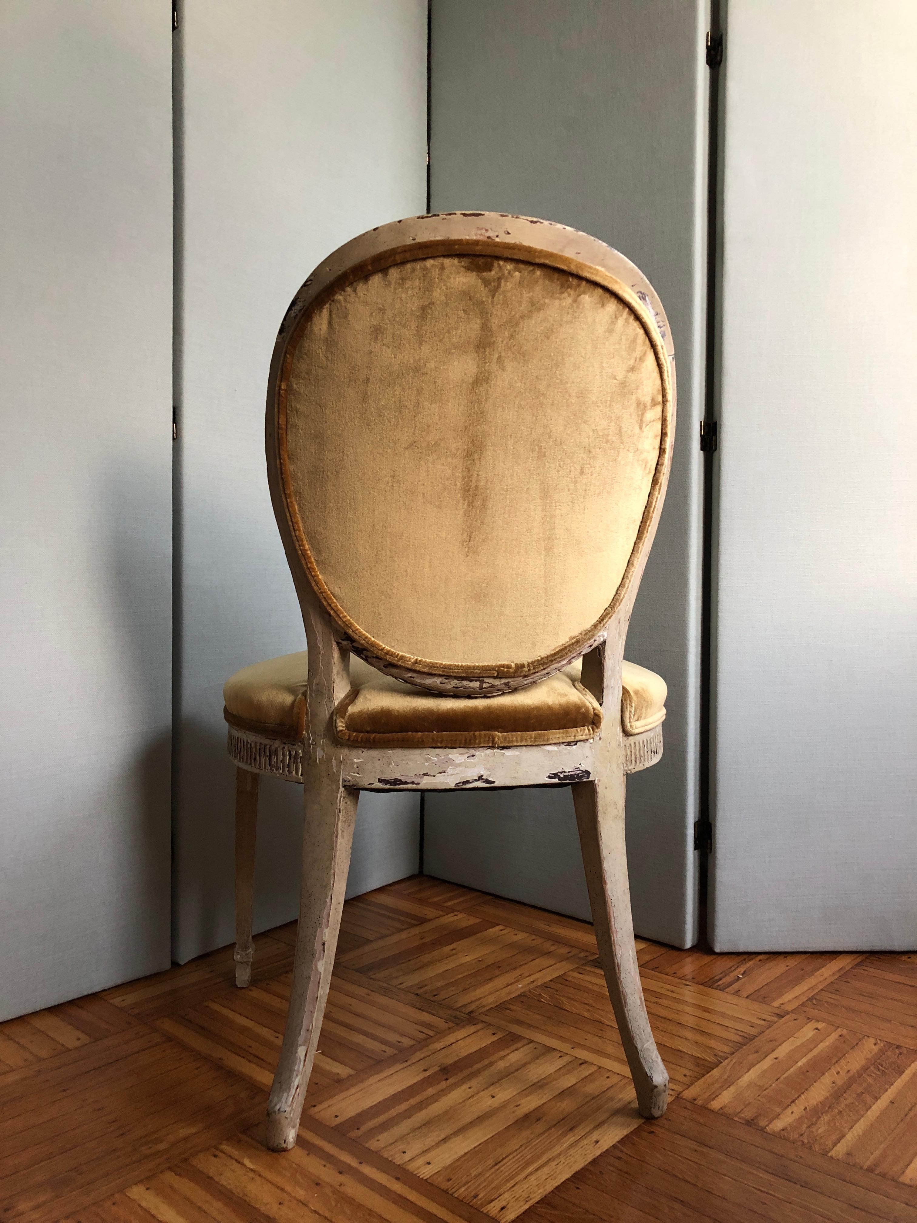 19th Century Louis XVI Oval Back Side or Dining Chair, New Silk Velvet, in Stock For Sale