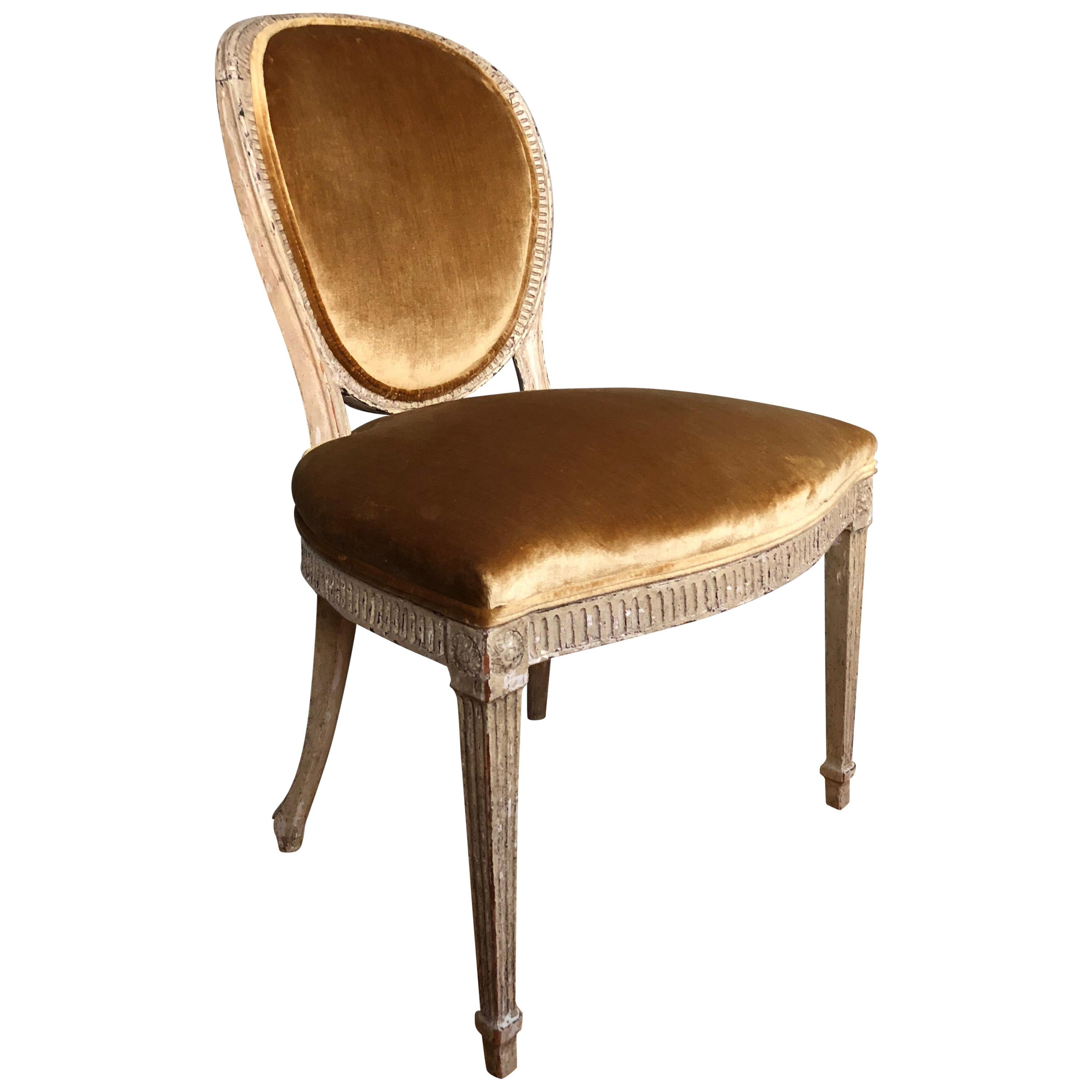 Louis XVI Oval Back Side or Dining Chair, New Silk Velvet, in Stock For Sale