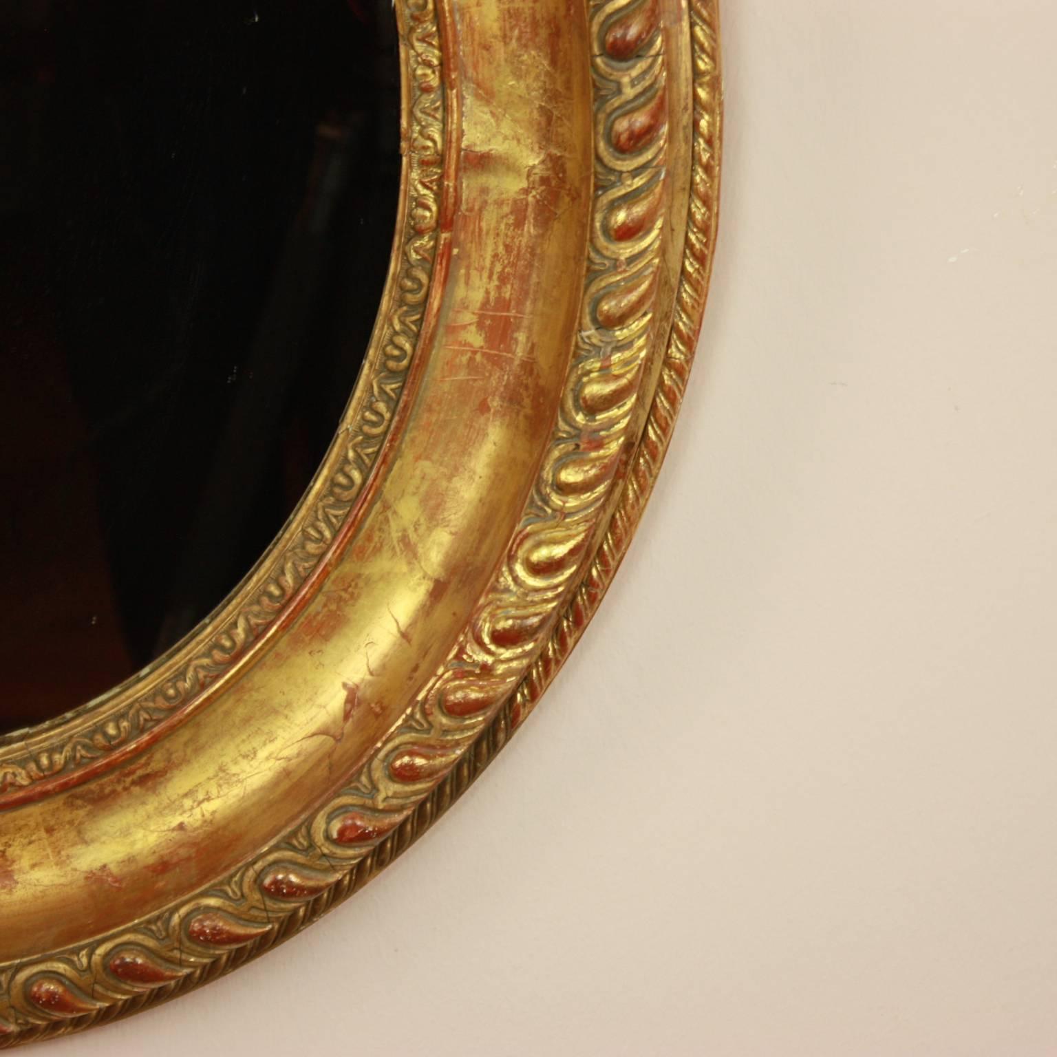 French Louis XVI Oval Giltwood Wall Mirror