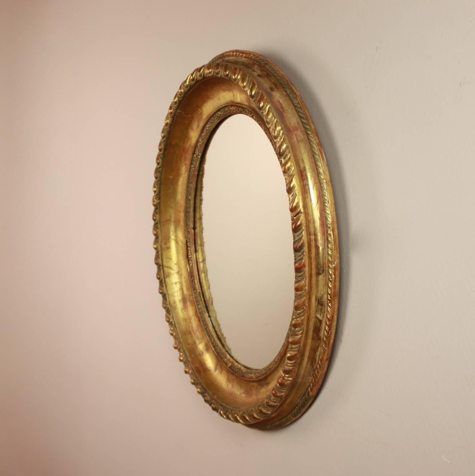 Carved Louis XVI Oval Giltwood Wall Mirror