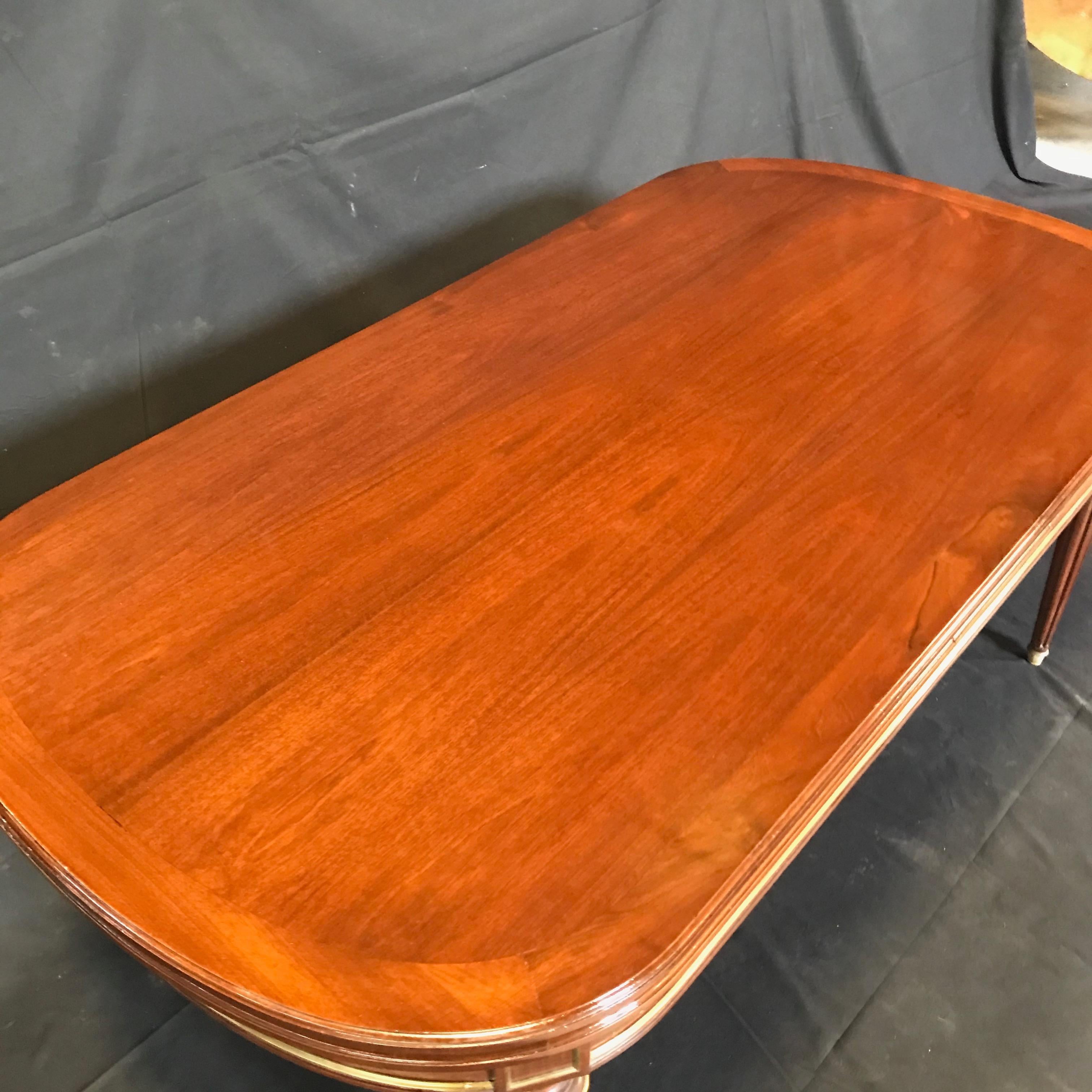 French Louis XVI Oval Inlaid Fruitwood Dining Table with Two Leaves