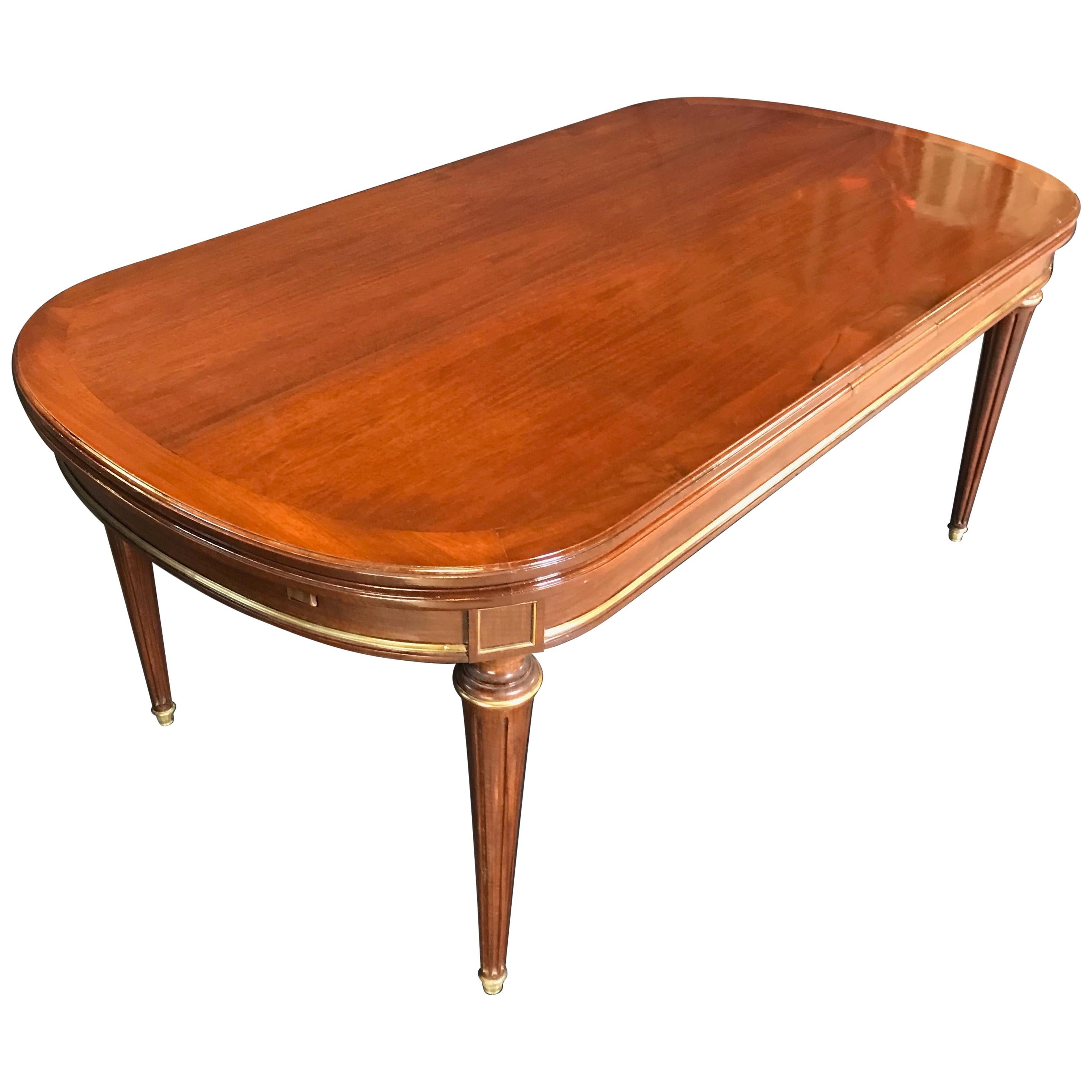 Louis XVI Oval Inlaid Fruitwood Dining Table with Two Leaves