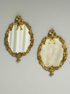 Louis XVI, Oval Wall Mirrors, Floral Motif, Bronze, Carved Wood, France, 19th C