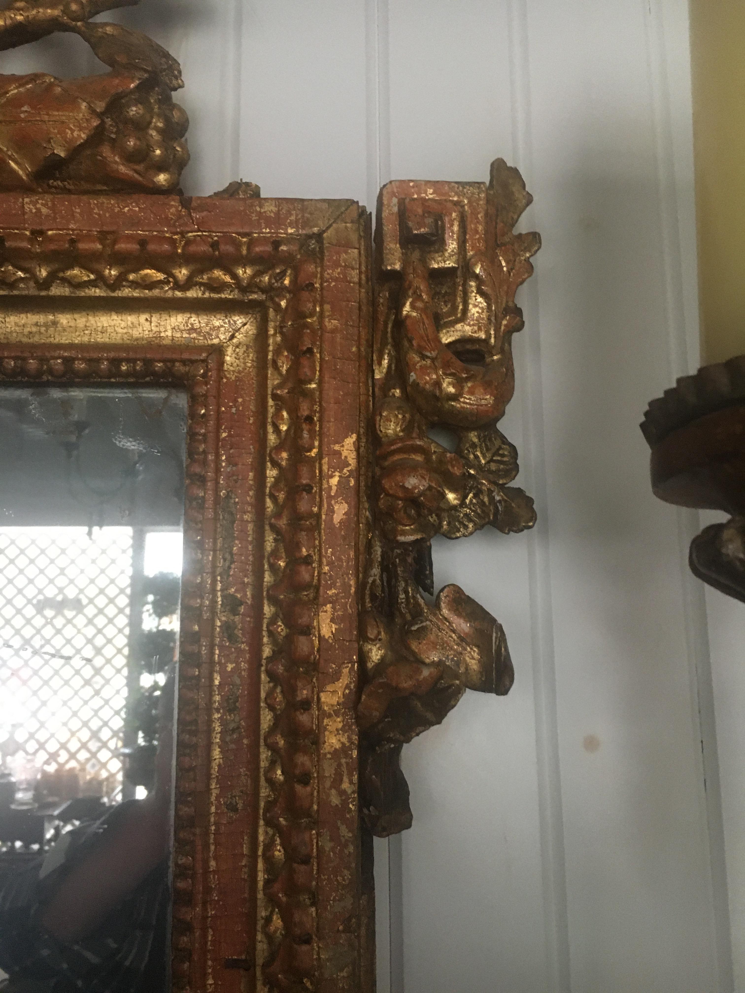 Miroir Louis XVI peint et doré à la feuille avec plaque d'origine en vente 1