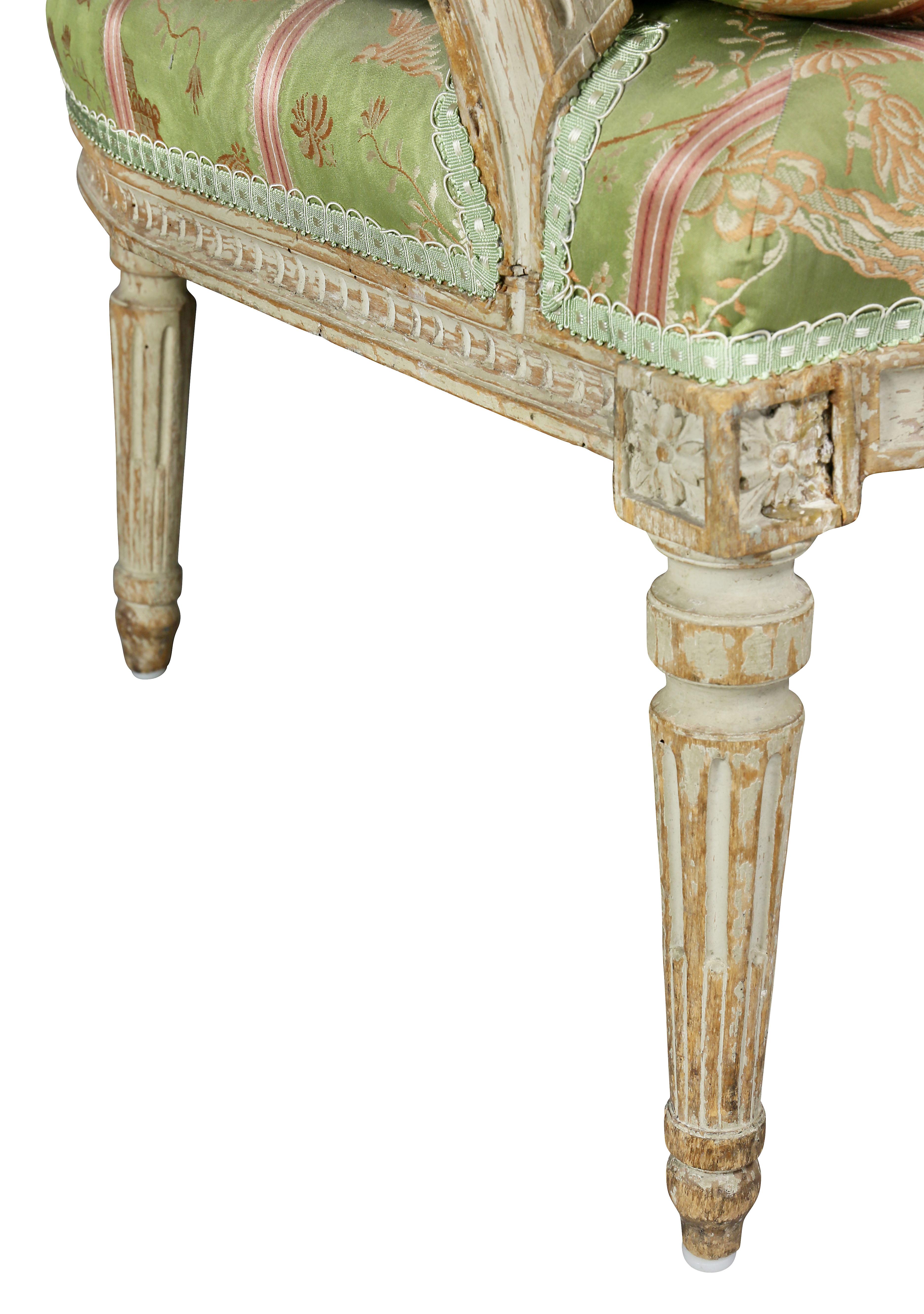 18th Century Louis XVI Painted Bergere For Sale