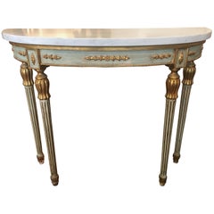 Louis XVI Painted Demilune Console Table with a Marble Top, Late 19th Century