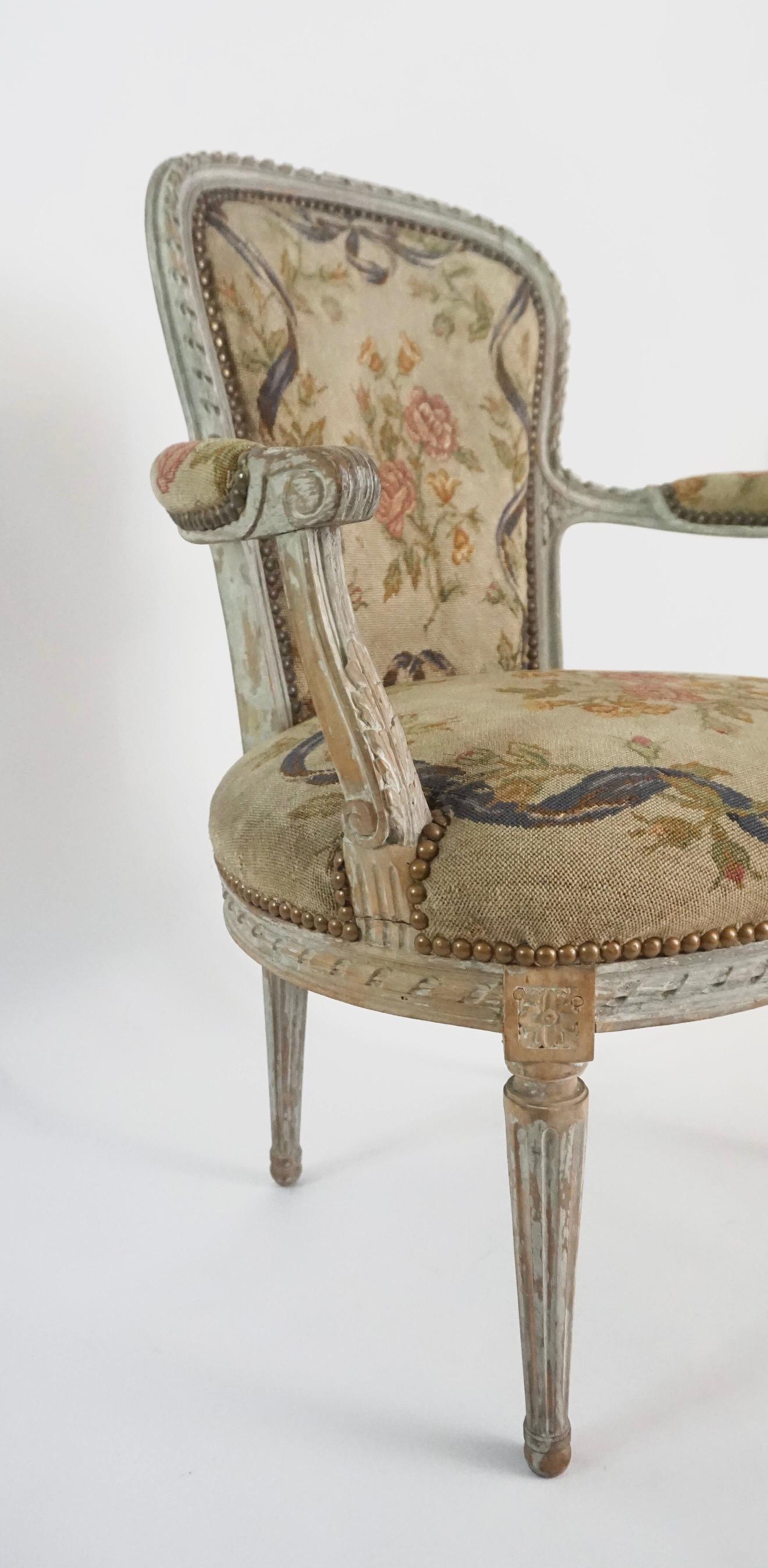 Hand-Carved Louis XVI Painted Fauteuil, circa 1770 For Sale