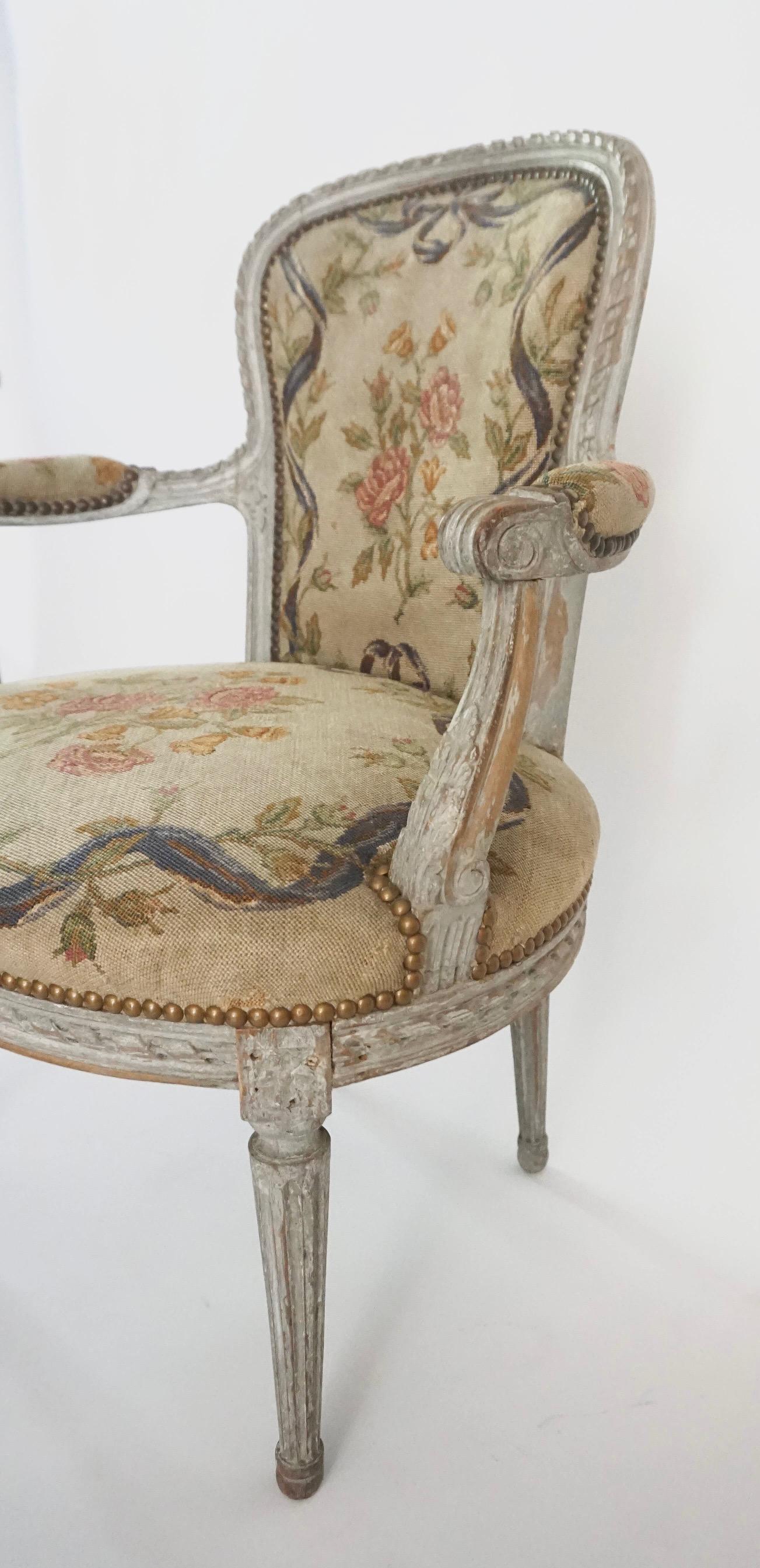 18th Century Louis XVI Painted Fauteuil, circa 1770 For Sale