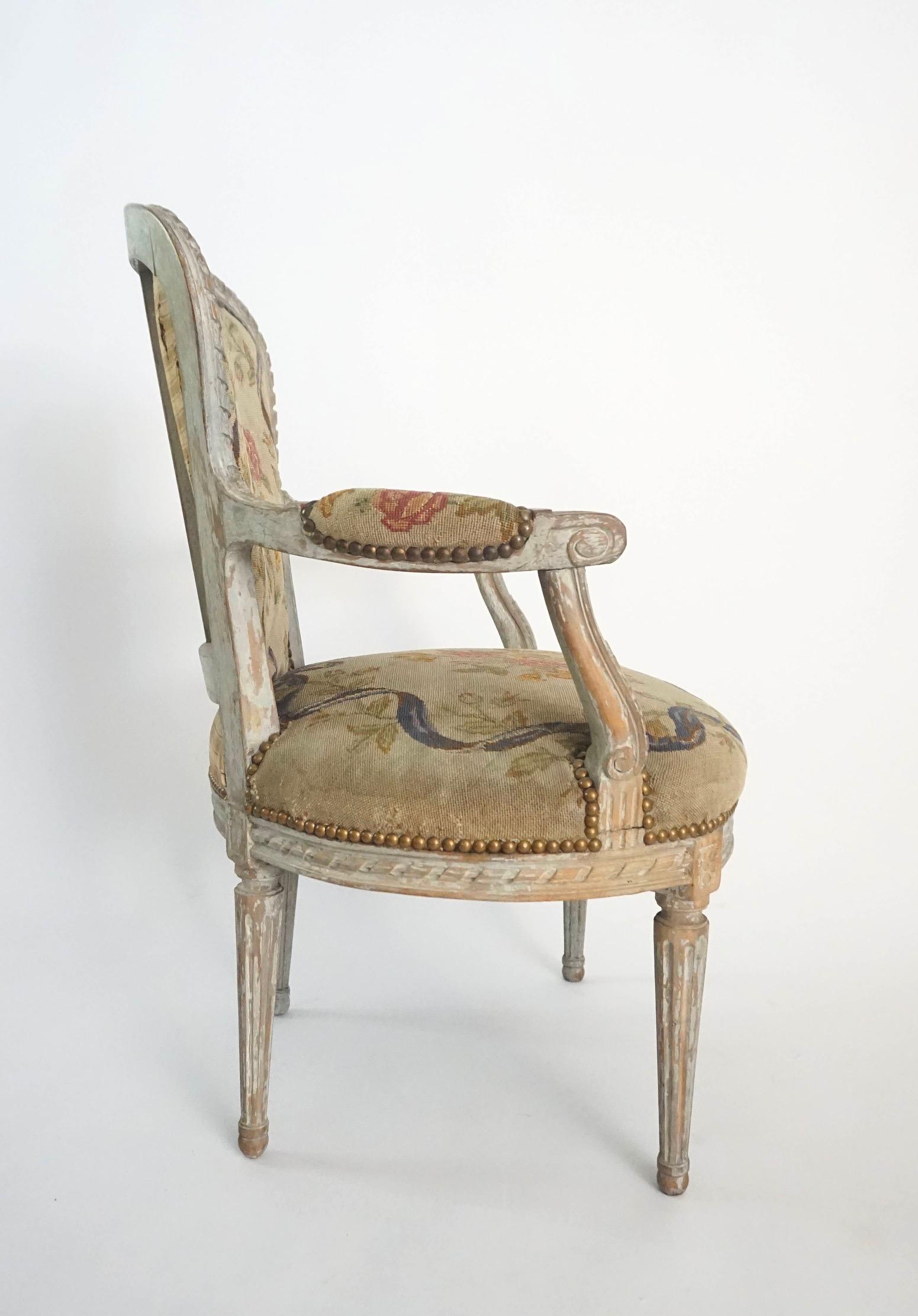 Upholstery Louis XVI Painted Fauteuil, circa 1770 For Sale