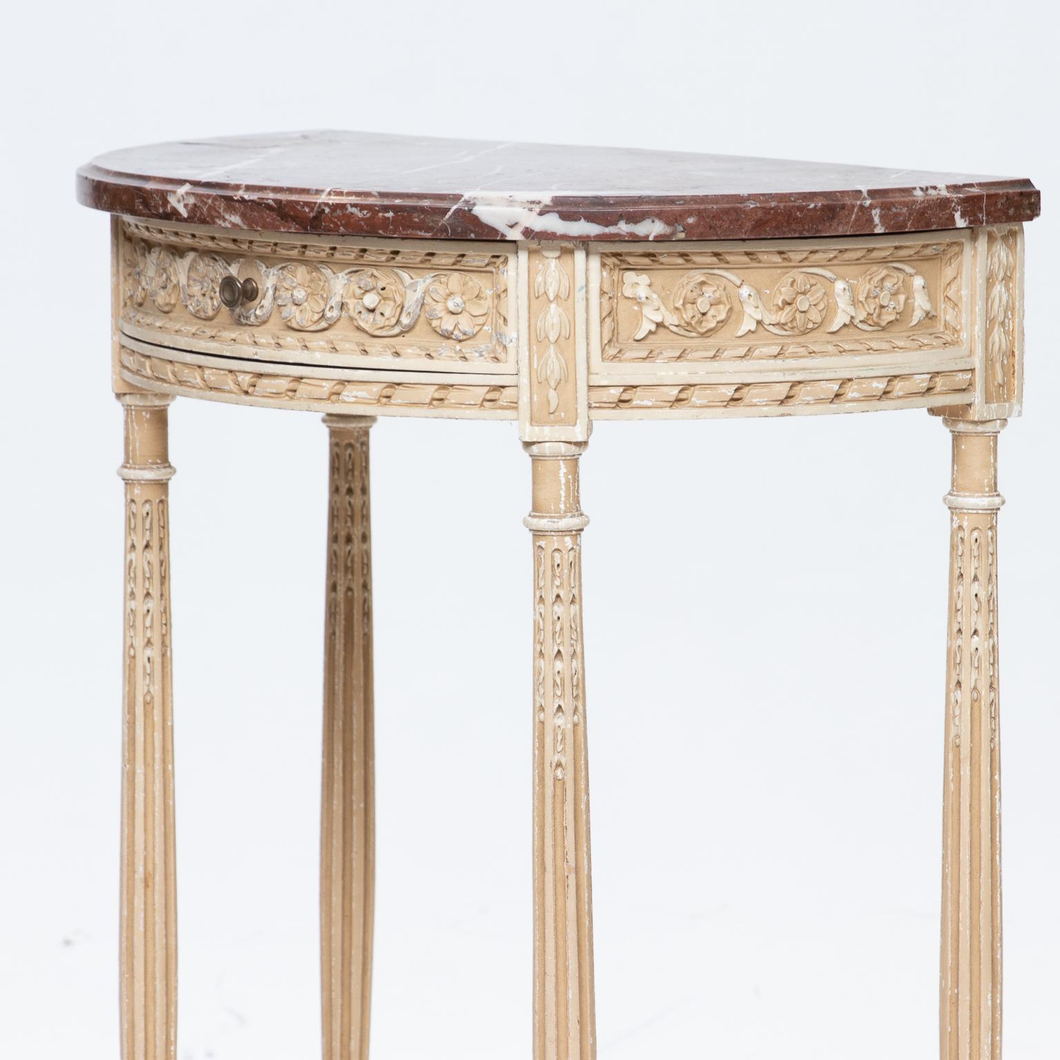 French Louis XVI Painted Marble-Top Console