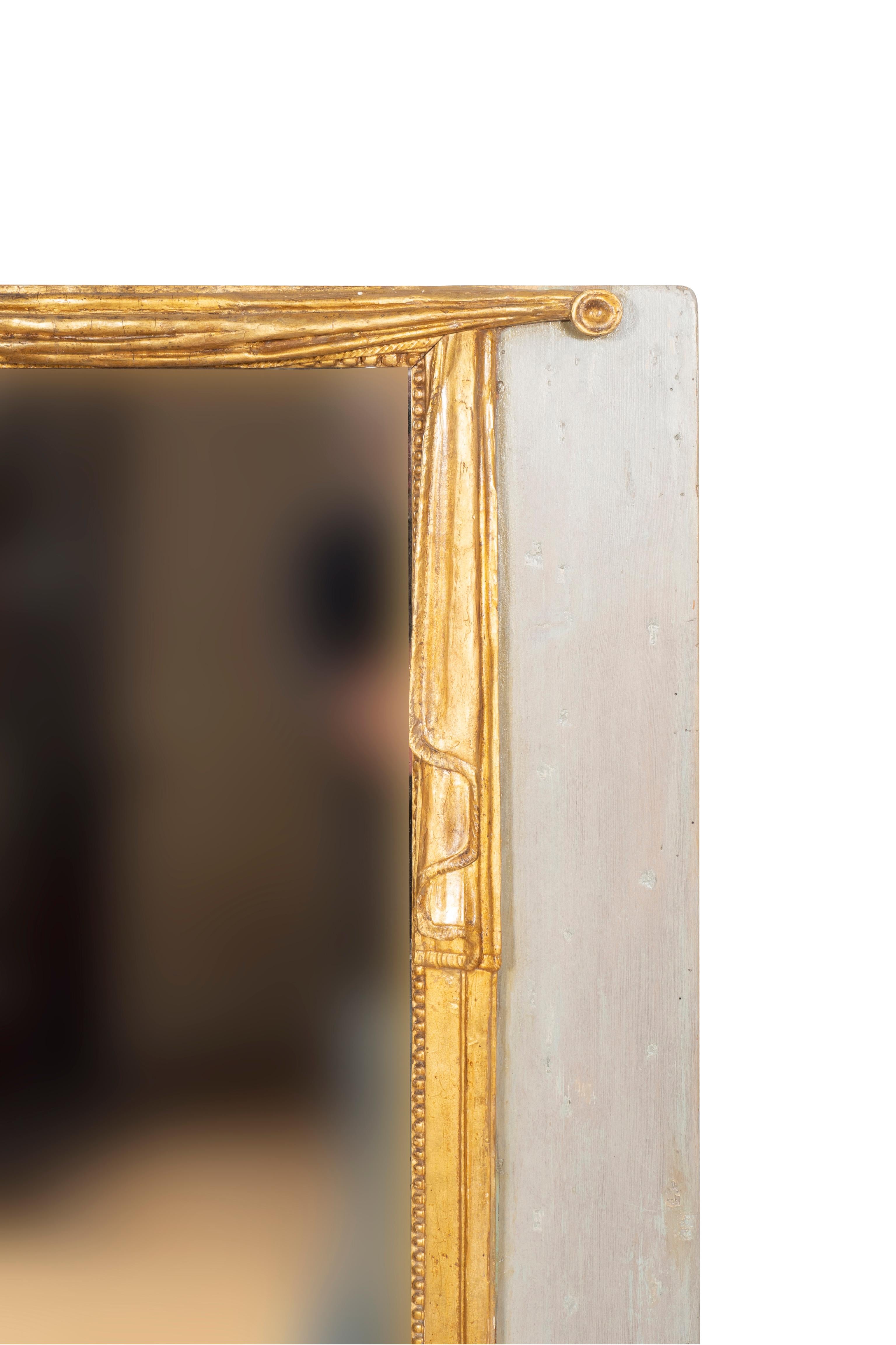 Hand-Painted Louis XVI Painted Overmantle Mirror For Sale