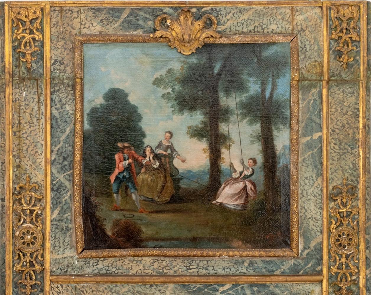 Baroque Louis XVI Painted Trumeau Mirror, 18th Century For Sale