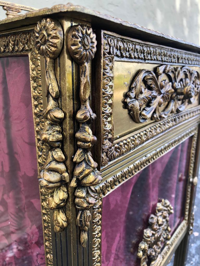 Louis XVI Pair of Bronze Vitrine Nightstands with Mirrored Doors and Drawer 1
