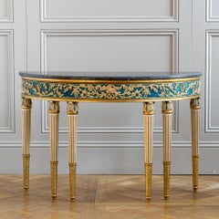 Louis XVI Parcel-Gilt, Polychrome Demi-Lune Console Table, by La Maison London