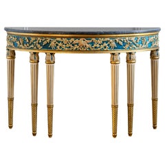 Louis XVI Parcel-Gilt, Polychrome Demi-Lune Console Table, by La Maison London