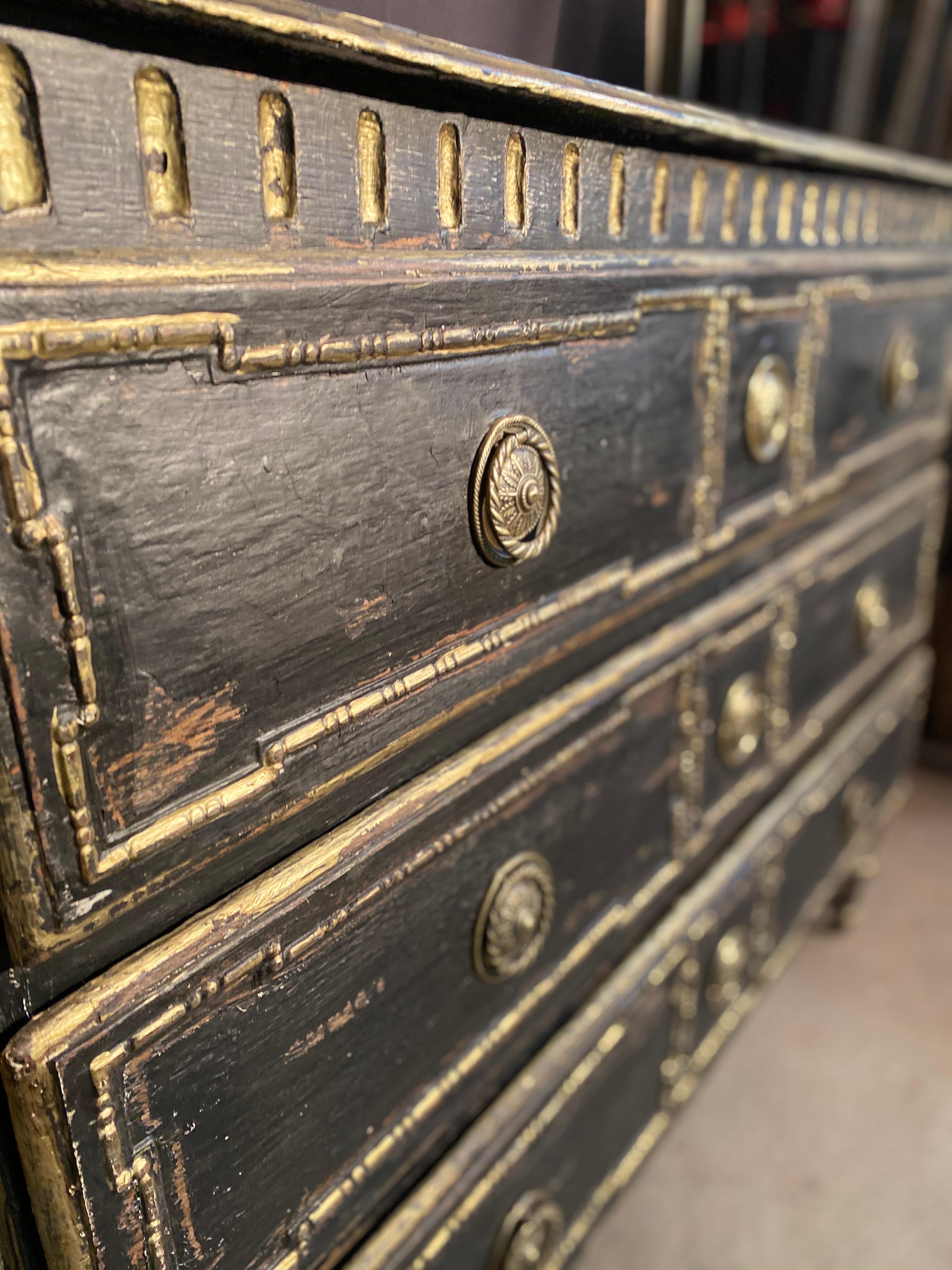 Hand-Painted Louis XVI patinated chest of drawers dating from 19 th century  For Sale