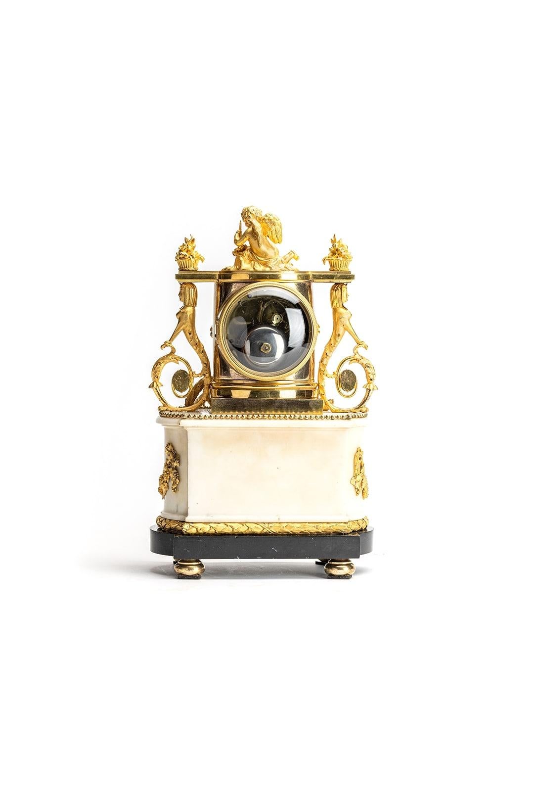 Beautiful pendule made by: Louis-François-Amable Molliens 
who was a clockmaker whose workshop was recorded as being, successively, in the rue Saint-Honoré around 1800, then in the passage du Grand-Cerf between 1806 and 1815 (see Tardy, Dictionnaire