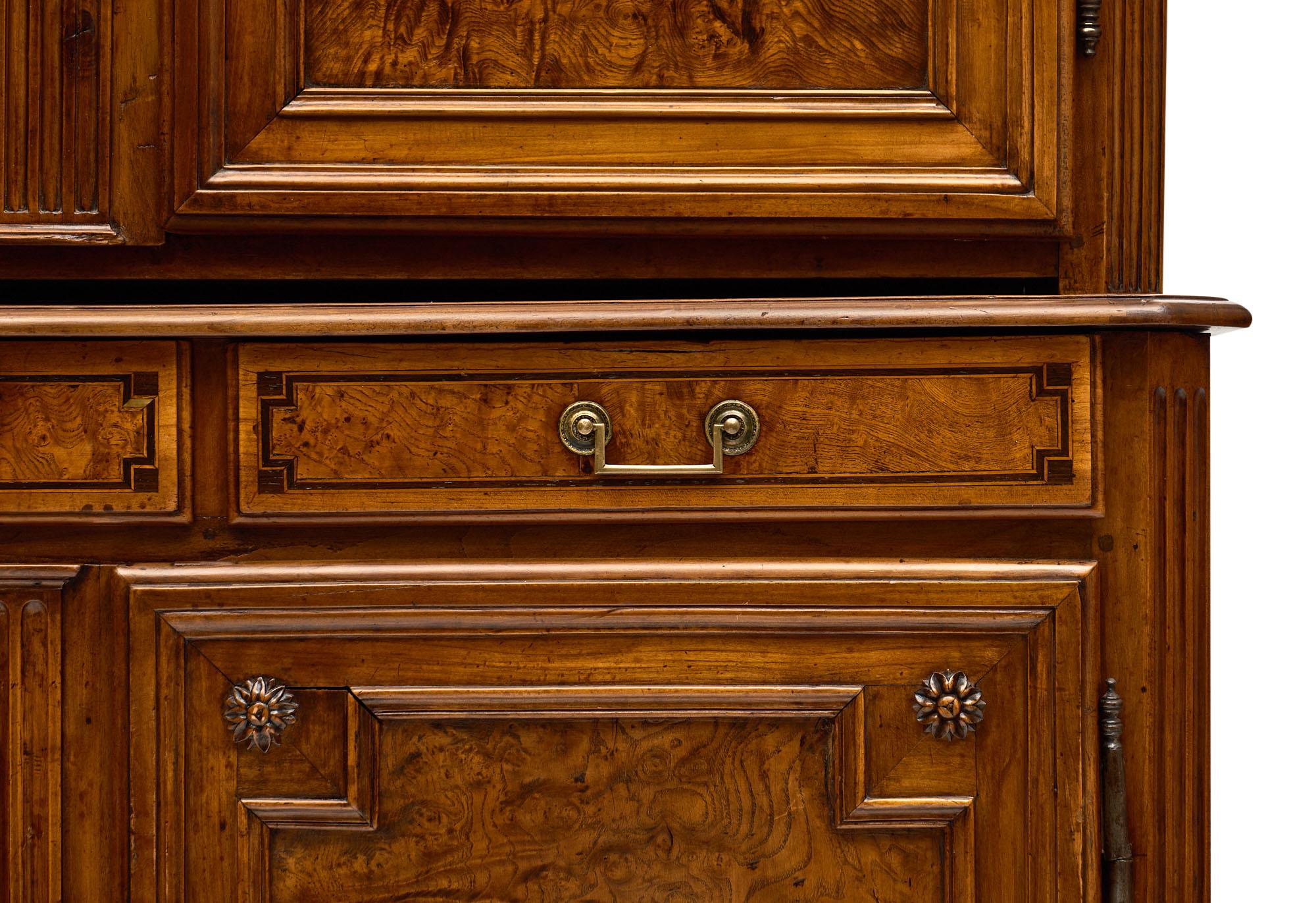 Brass Louis XVI Period Burled Ash Double Corps Buffet