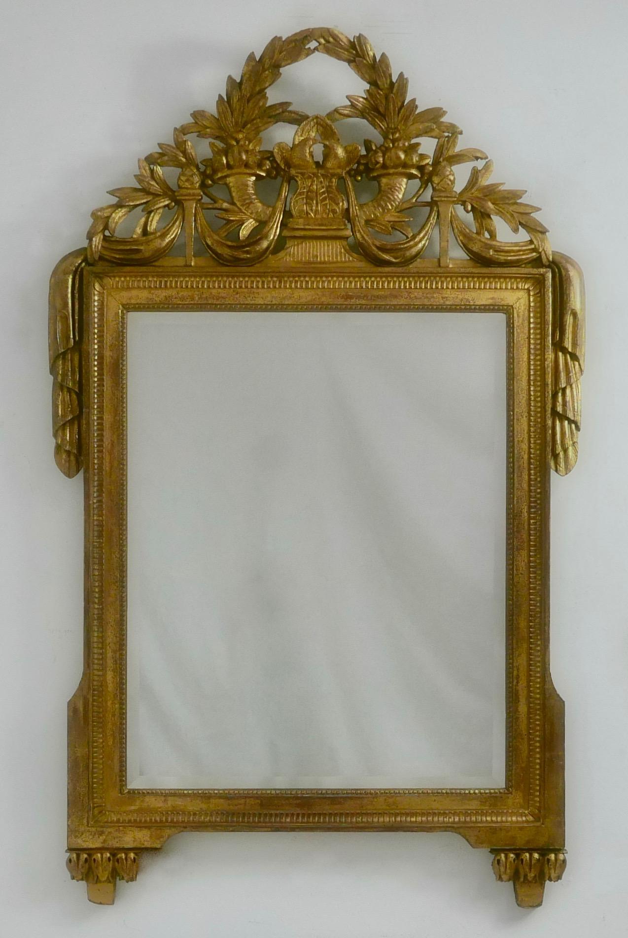 Louis XVI Period Carved and Gilded Wood Framed Beveled Mirror For Sale 2