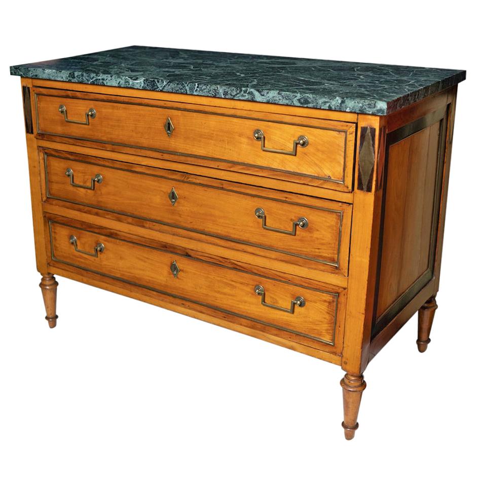 Louis XVI Period Cherrywood Commode with Verde Antico Marble Top For Sale