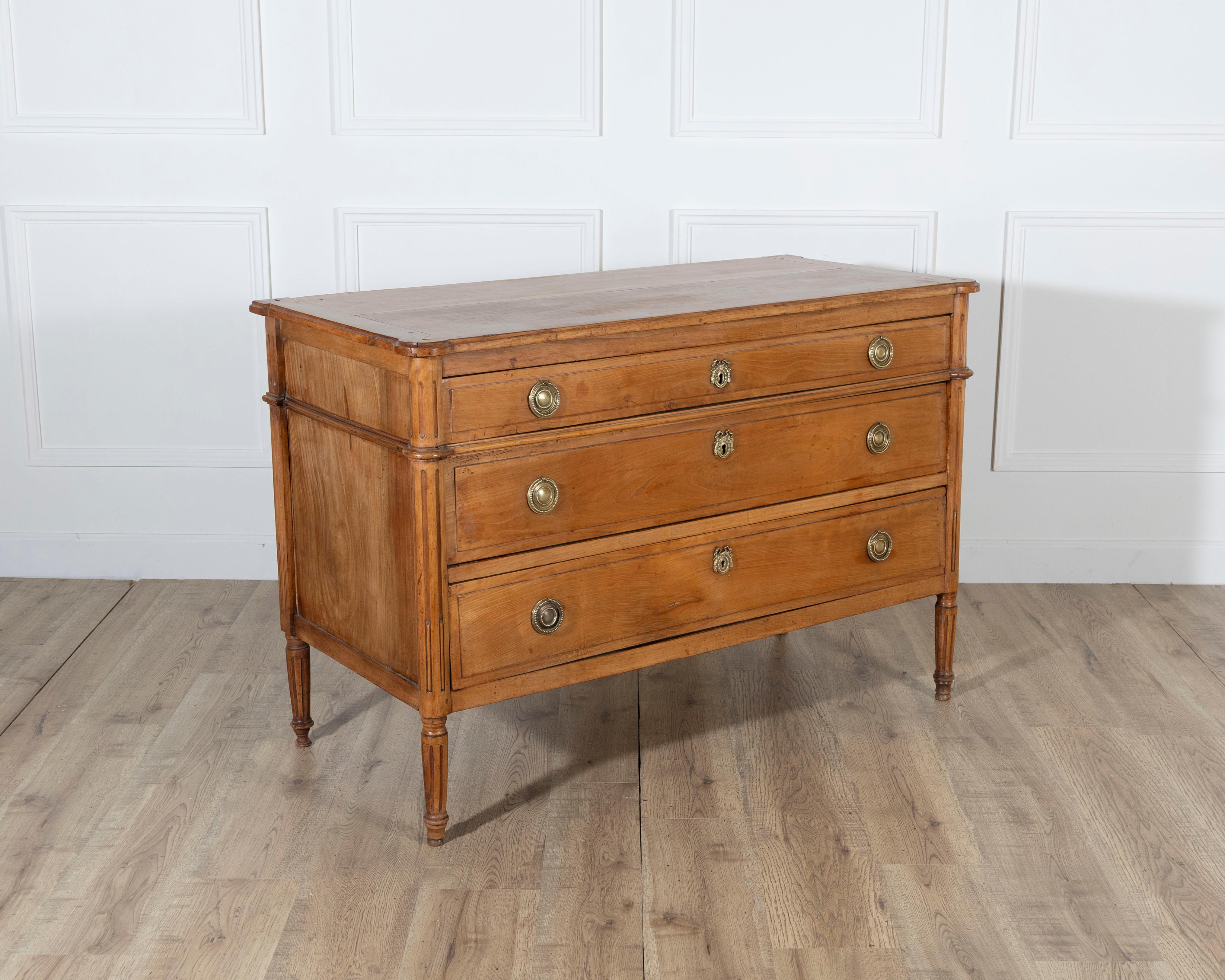 Polished Louis XVI Period Chest Of Drawers In Cherry Wood For Sale