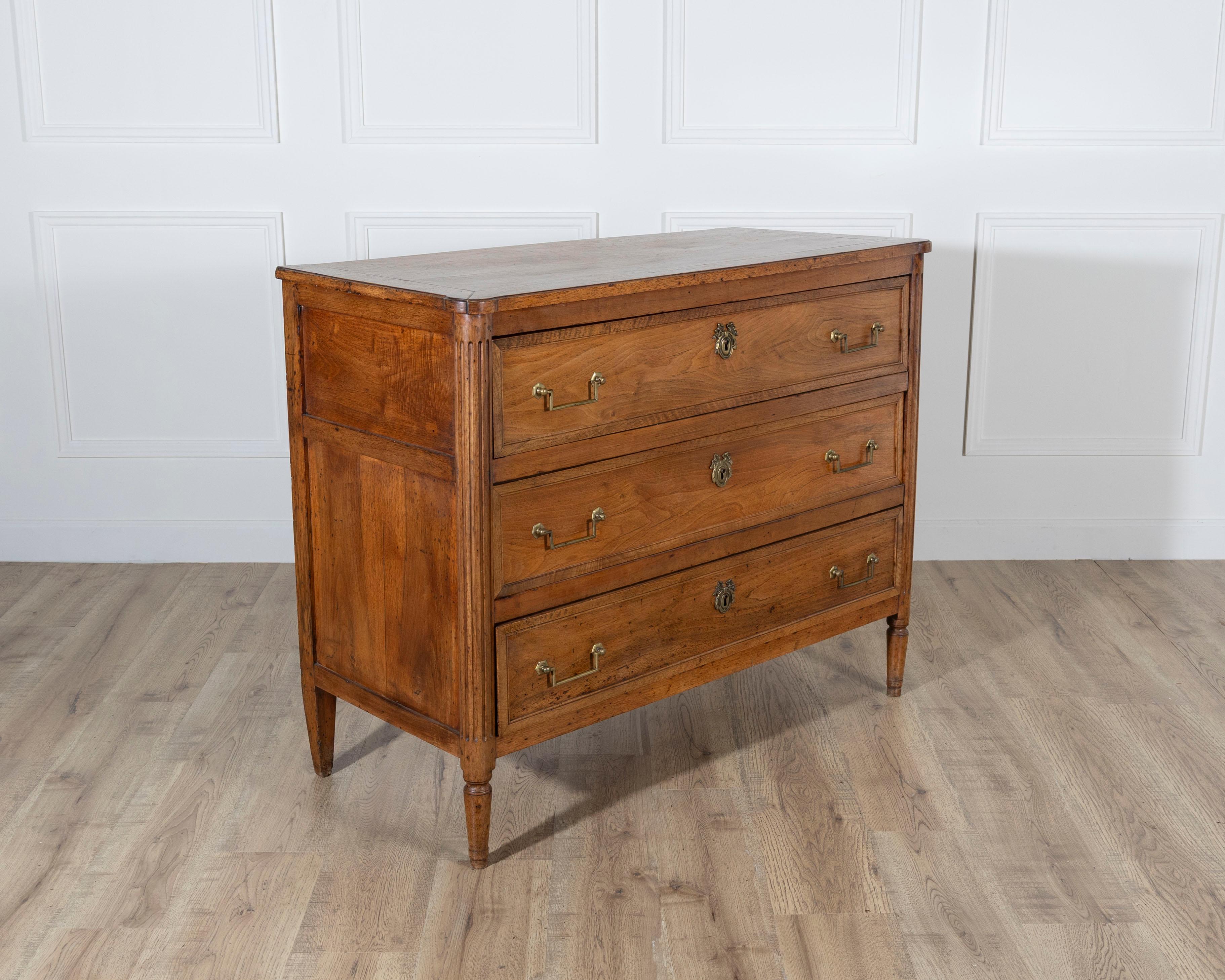 Polished Louis XVI Period Commode In Walnut Late 18th Century For Sale