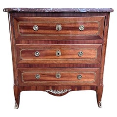 Commode d'époque Louis XVI - Marqueterie de transition avec plateau en marbre, XVIIIe siècle