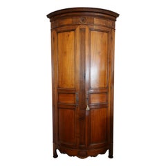 Antique Louis XVI Period Corner Cabinet or Encoignure in Walnut with Curved Facade