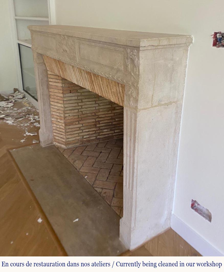French Louis XVI Period Fireplace in Carved Stone For Sale