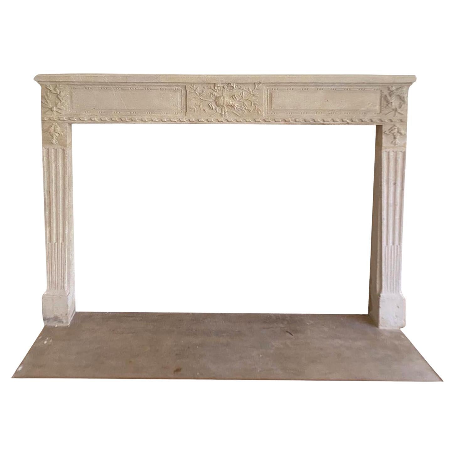 Louis XVI Period Fireplace in Carved Stone For Sale