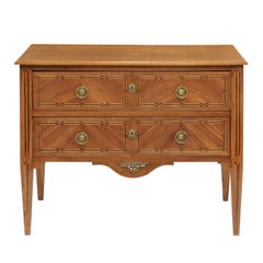 Louis XVI Period French Walnut Commode with Marquetry Décor, Late 18th Century