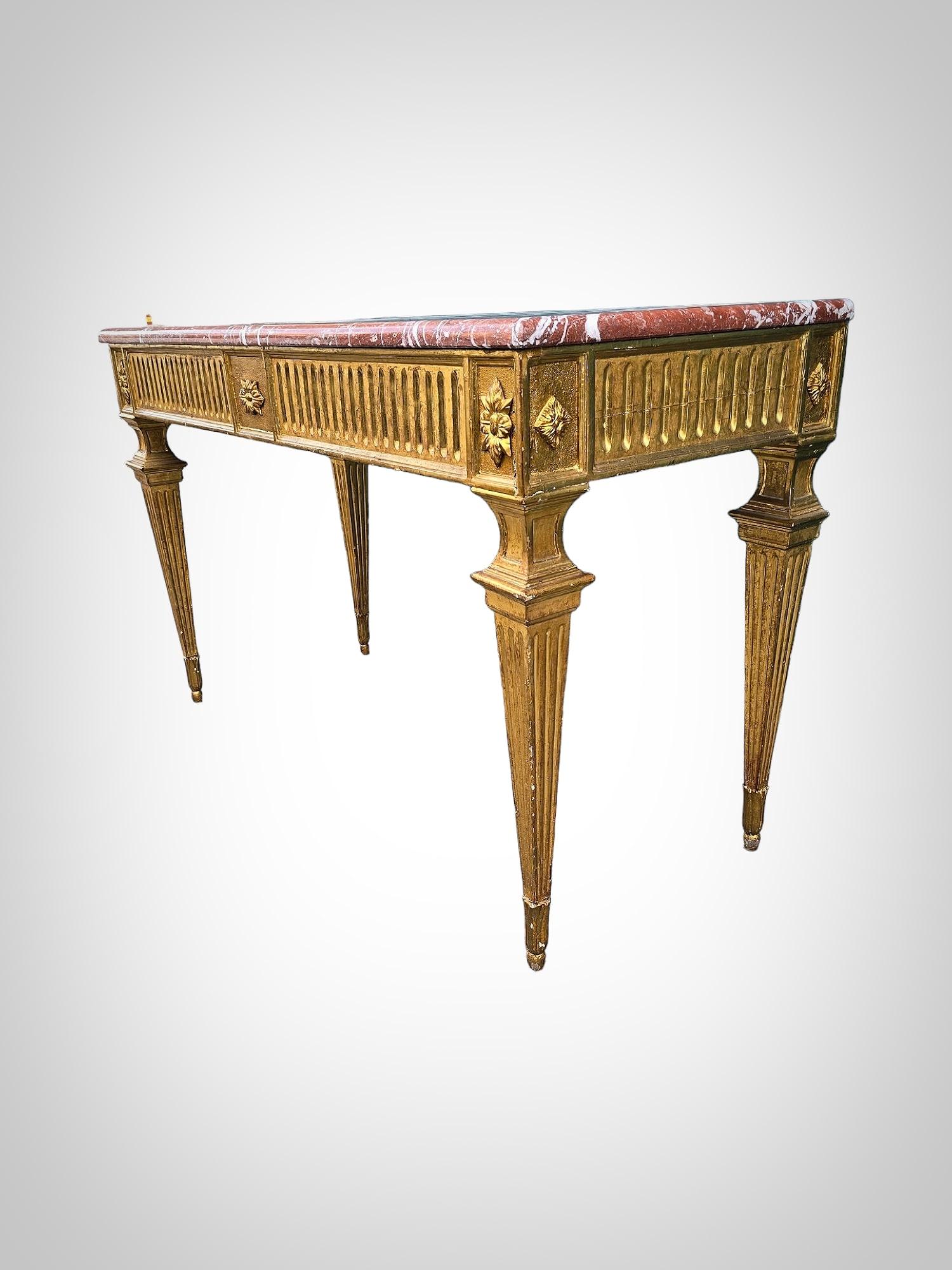 Louis XVI Period Gilded Carved Wood Console Table 18 th For Sale 5