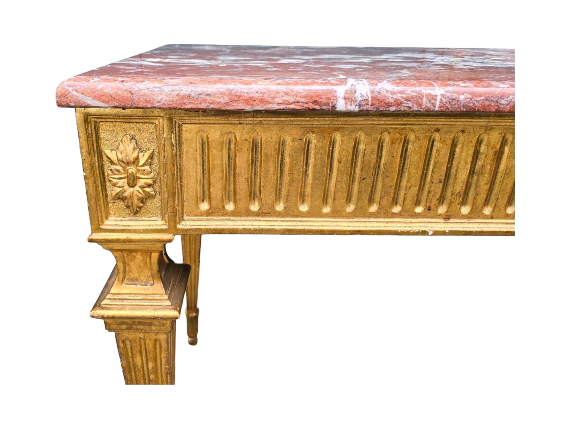 Louis XVI Period Gilded Carved Wood Console Table 18 th For Sale 10