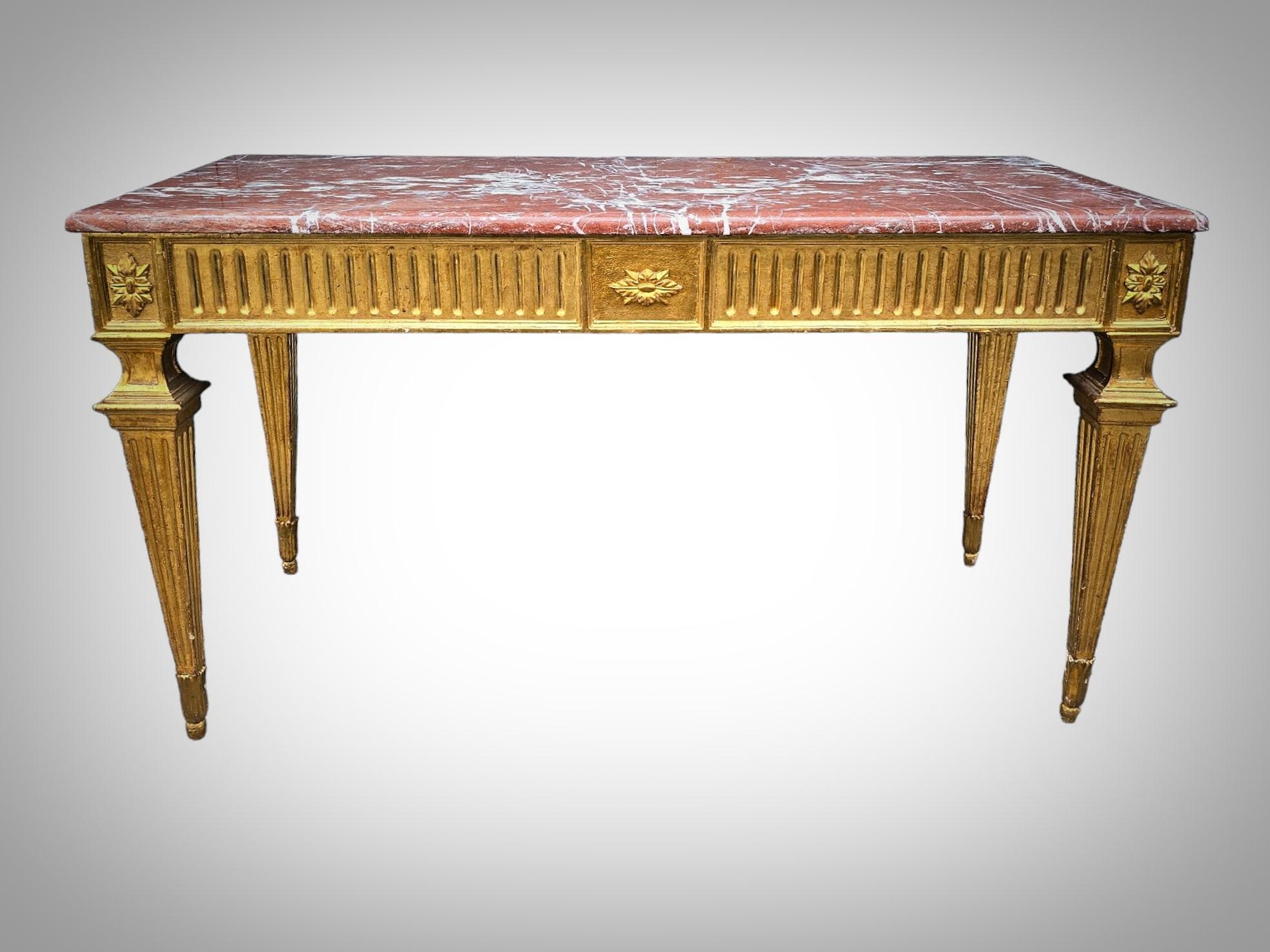 18th Century and Earlier Louis XVI Period Gilded Carved Wood Console Table 18 th For Sale