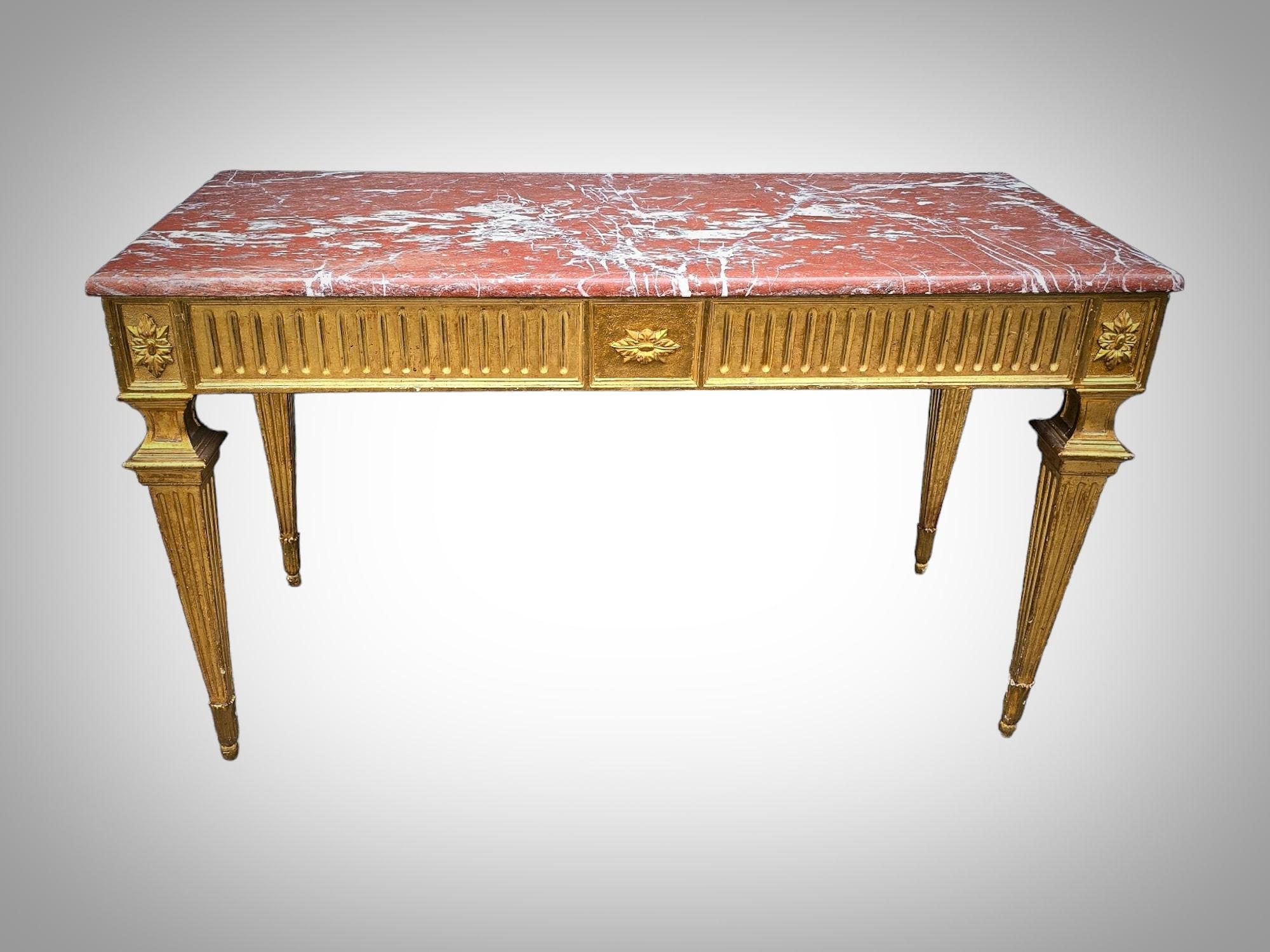 Fruitwood Louis XVI Period Gilded Carved Wood Console Table 18 th For Sale