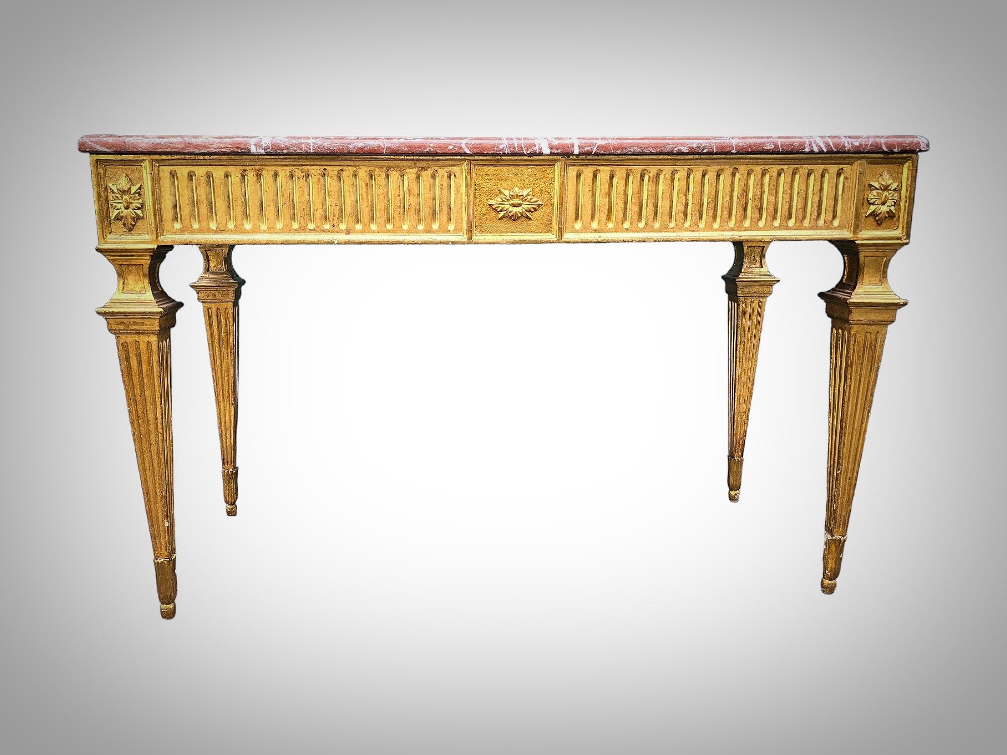 Louis XVI Period Gilded Carved Wood Console Table 18 th For Sale 1