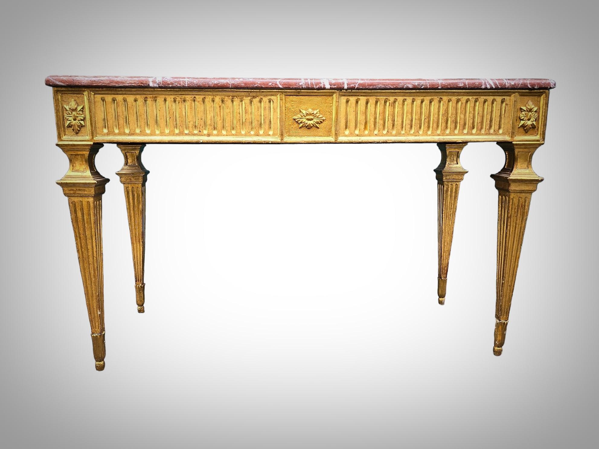 Louis XVI Period Gilded Carved Wood Console Table 18 th For Sale 2