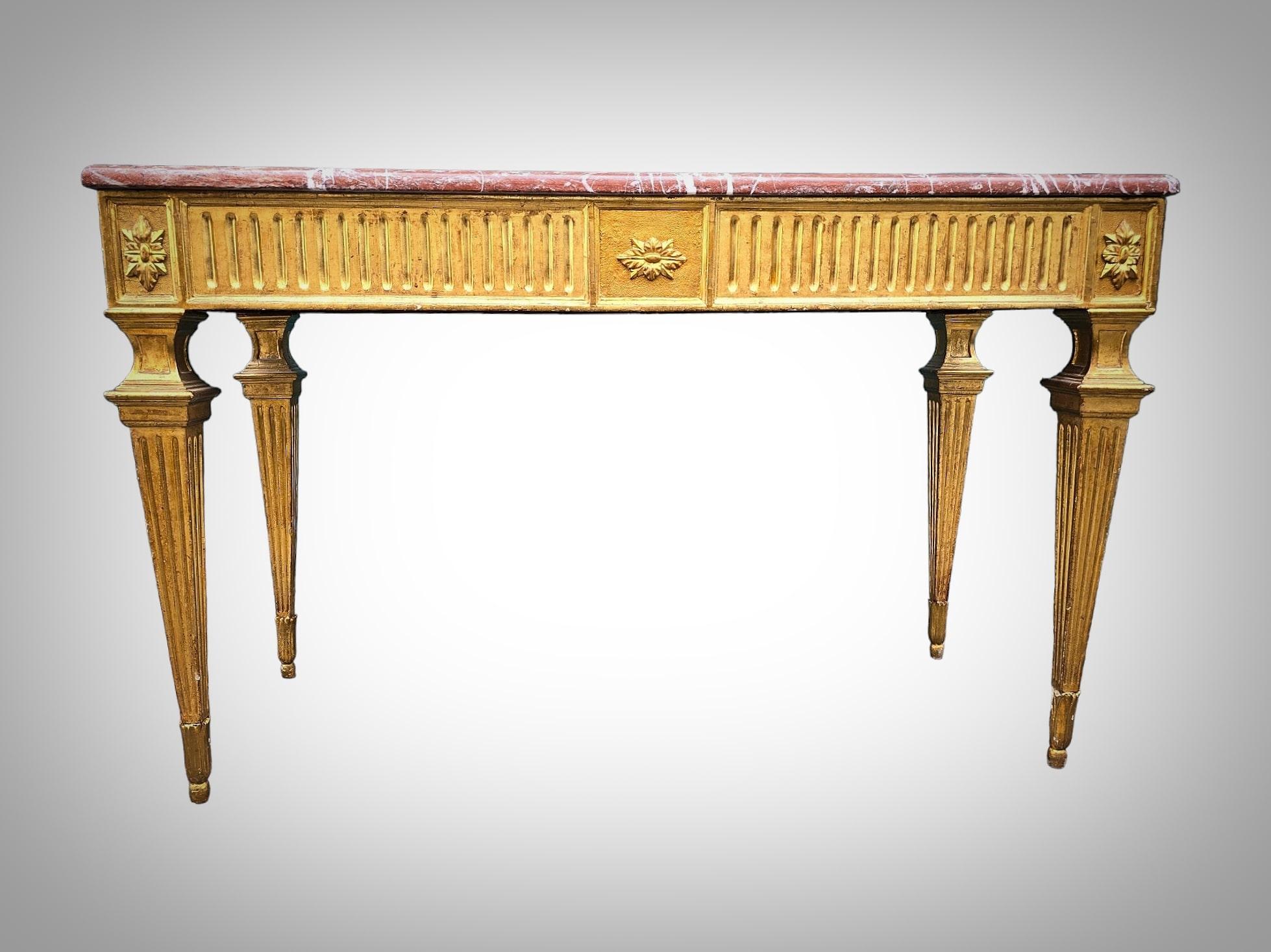 Louis XVI Period Gilded Carved Wood Console Table 18 th For Sale 3
