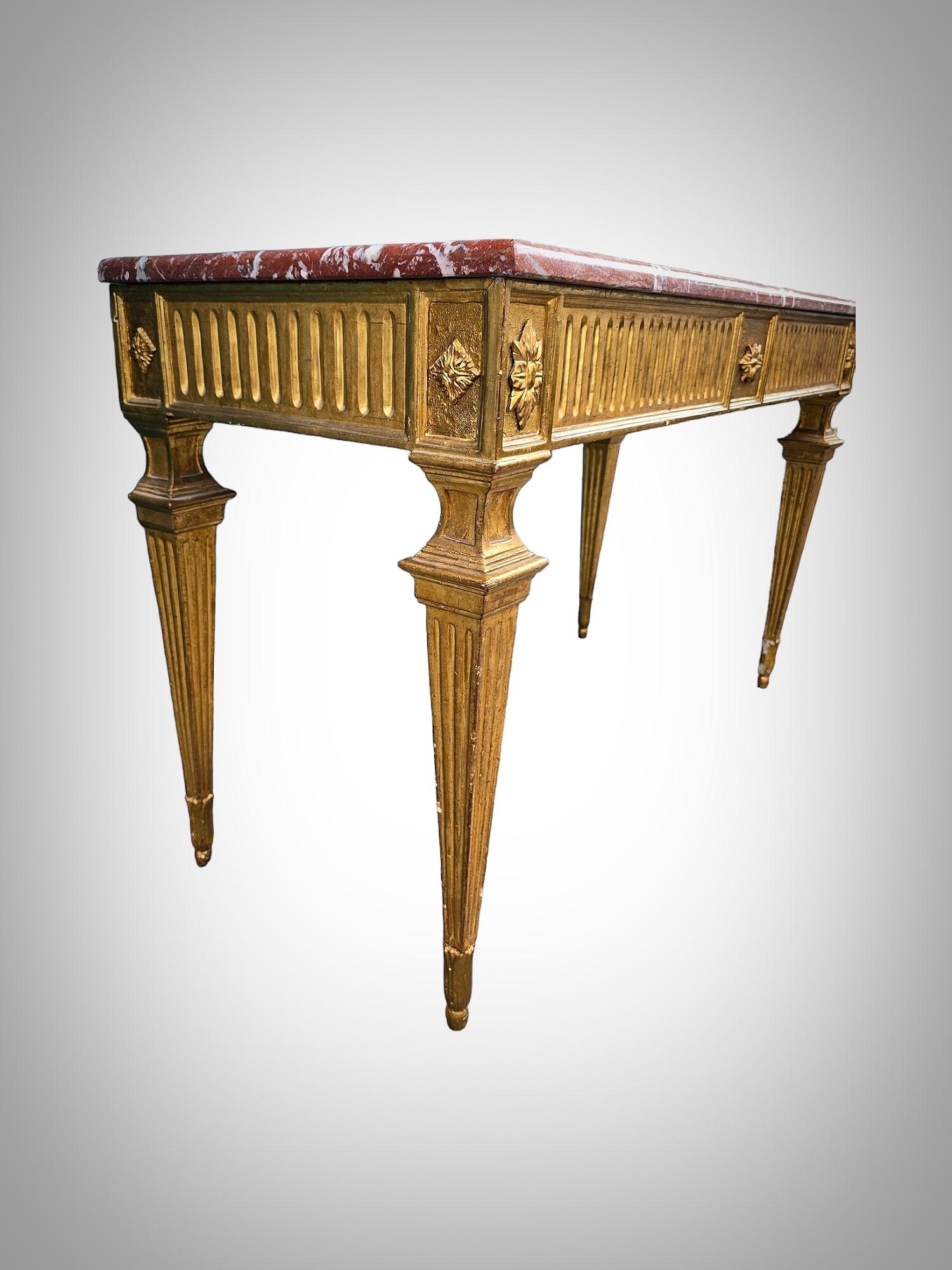 Louis XVI Period Gilded Carved Wood Console Table 18 th For Sale 4