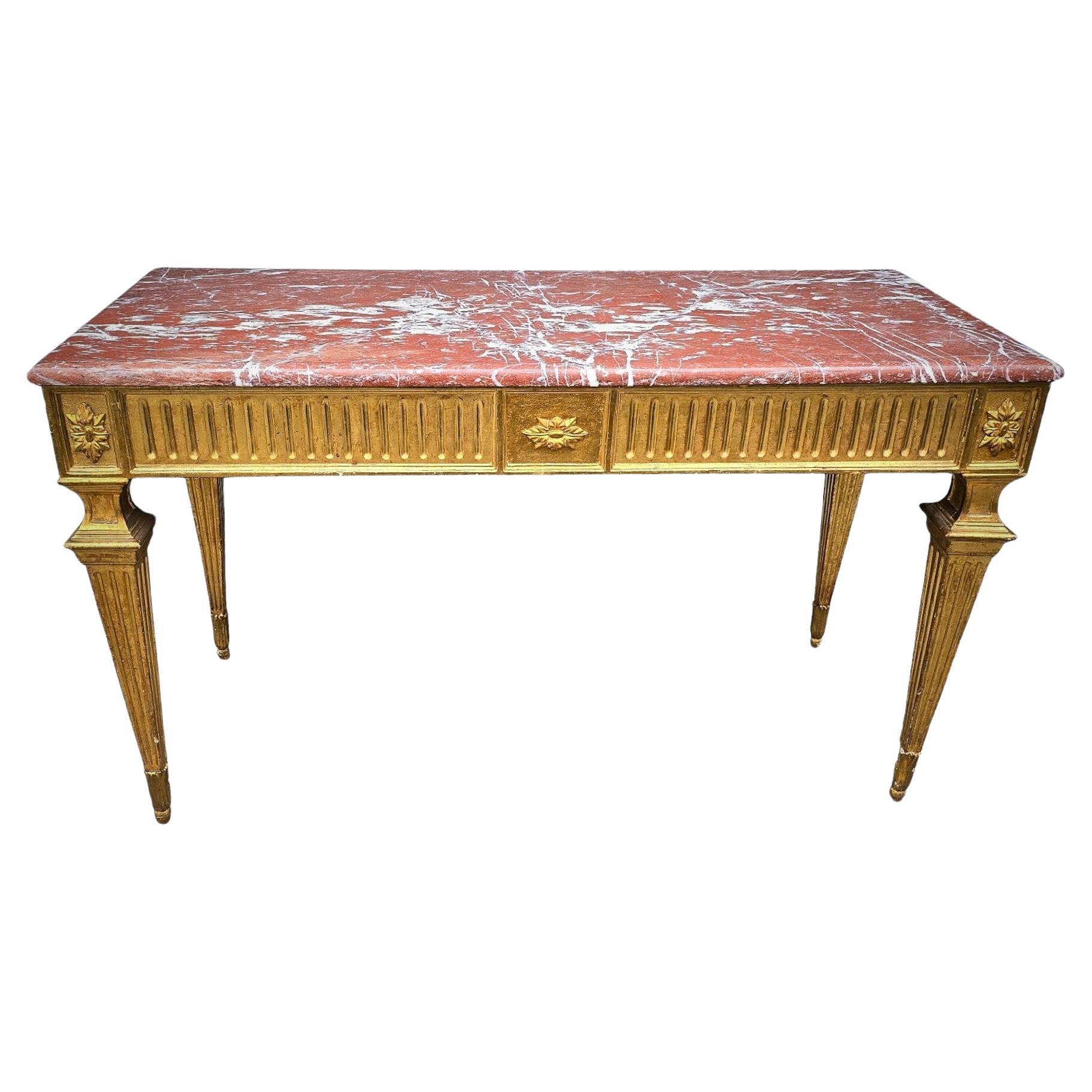 Louis XVI Period Gilded Carved Wood Console Table 18 th For Sale