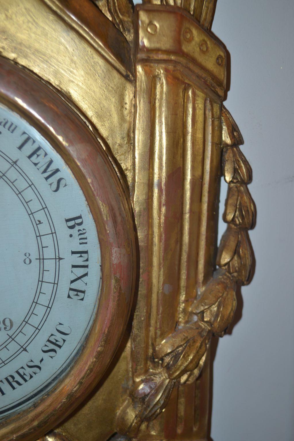 French Louis XVI Period Gilt Wood Barometer For Sale