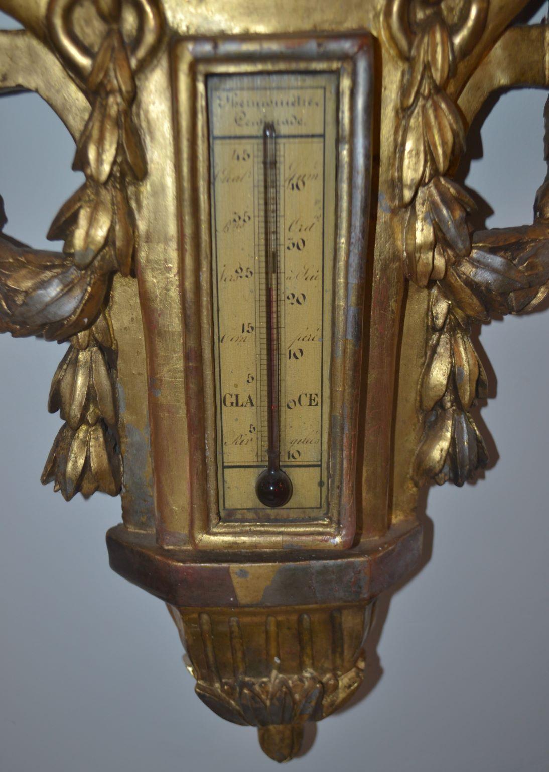 Carved Louis XVI Period Gilt Wood Barometer For Sale