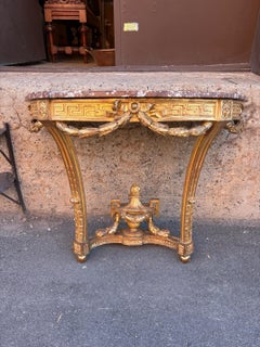 Louis XVI Period Gilt Wood Demi Lune Console Table With Rouge Royal Marble Top