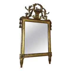 Louis XVI Period Giltwood Mirror with Bird and Laurel Decoration