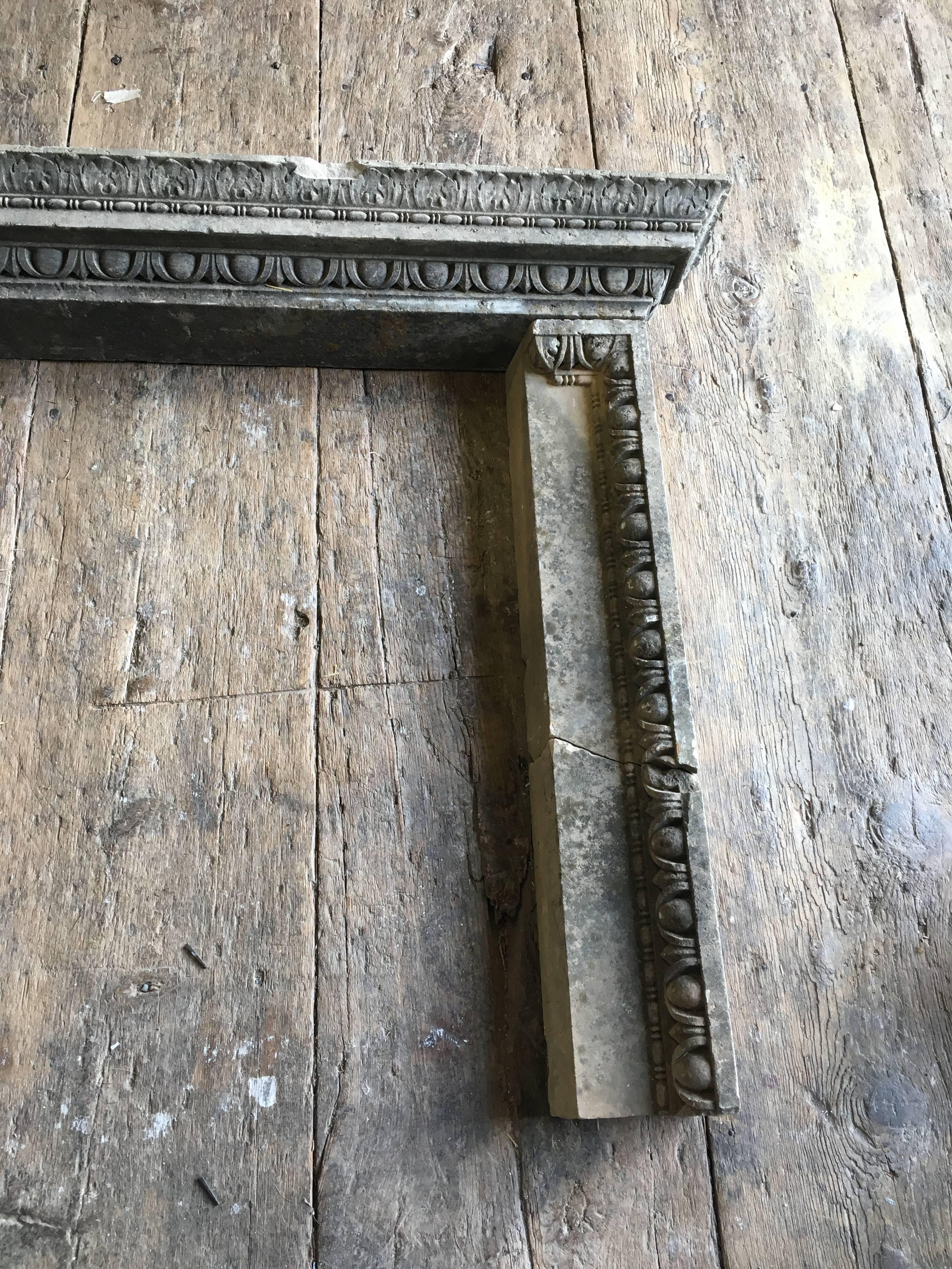 Louis XVI Period Limestone Fireplace Mantel In Fair Condition In Doylestown, PA