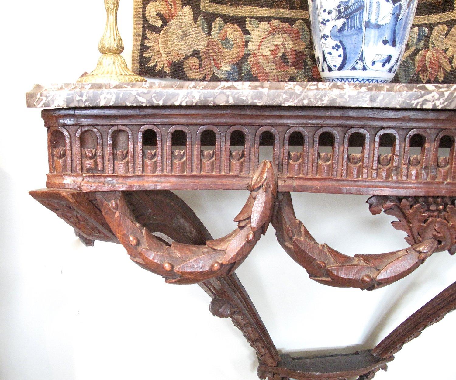18th Century and Earlier Louis XVI Period Marble Topped French Neoclassical Console Table, 18th Century For Sale