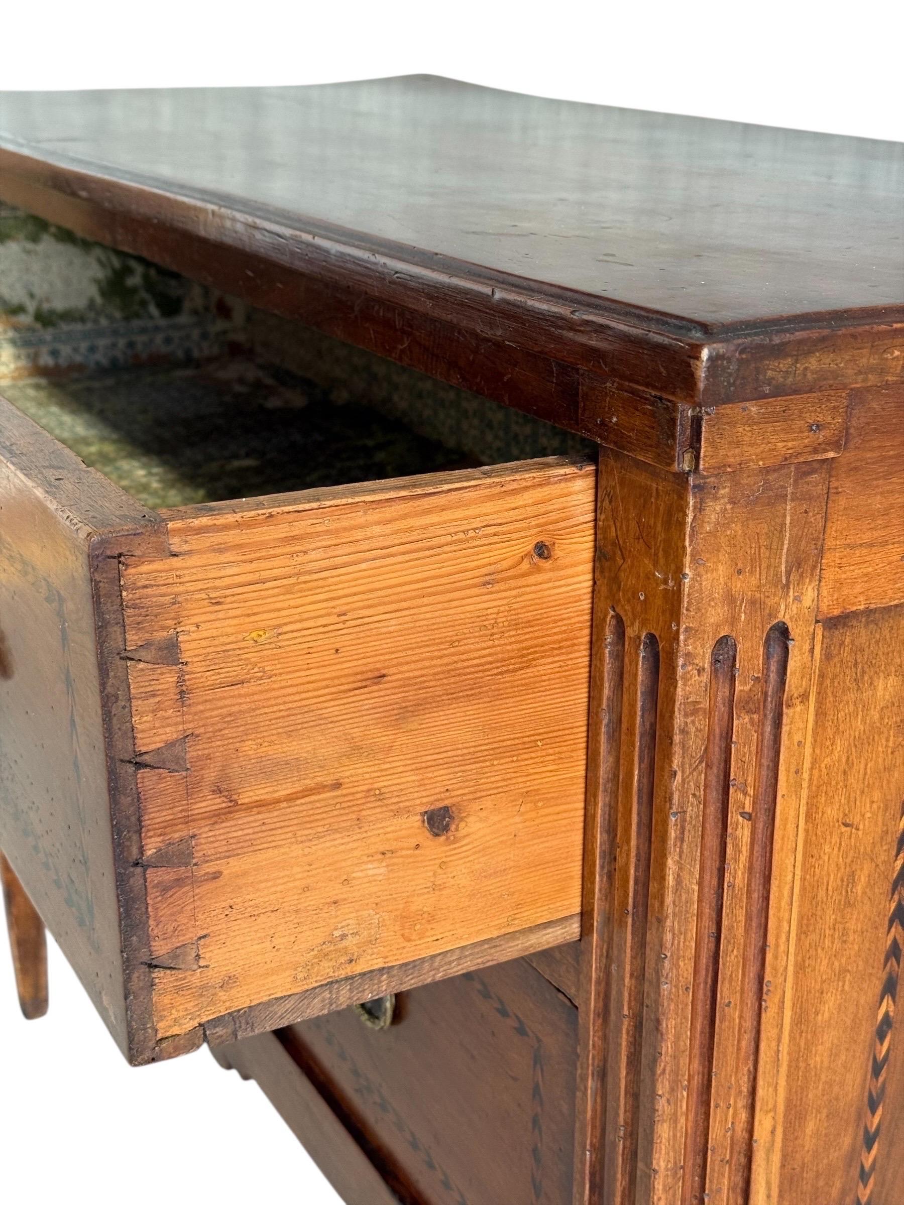 Louis XVI Period Marquetry Inlaid Cherrywood Commode, Late 18th Century In Good Condition For Sale In LA CIOTAT, FR