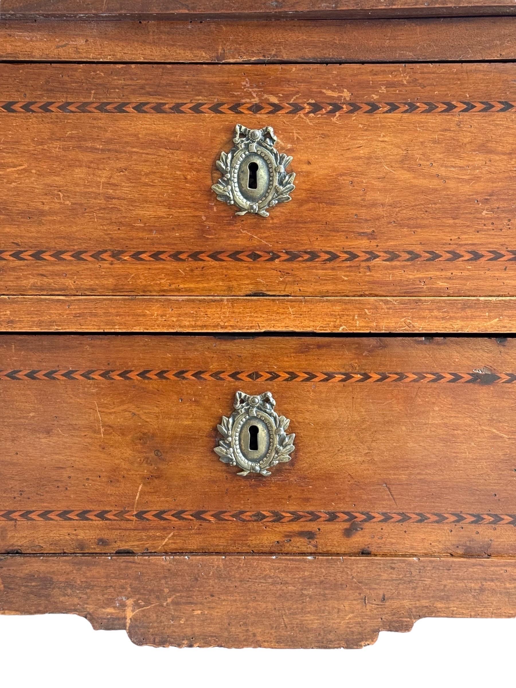 18th Century and Earlier Louis XVI Period Marquetry Inlaid Cherrywood Commode, Late 18th Century For Sale
