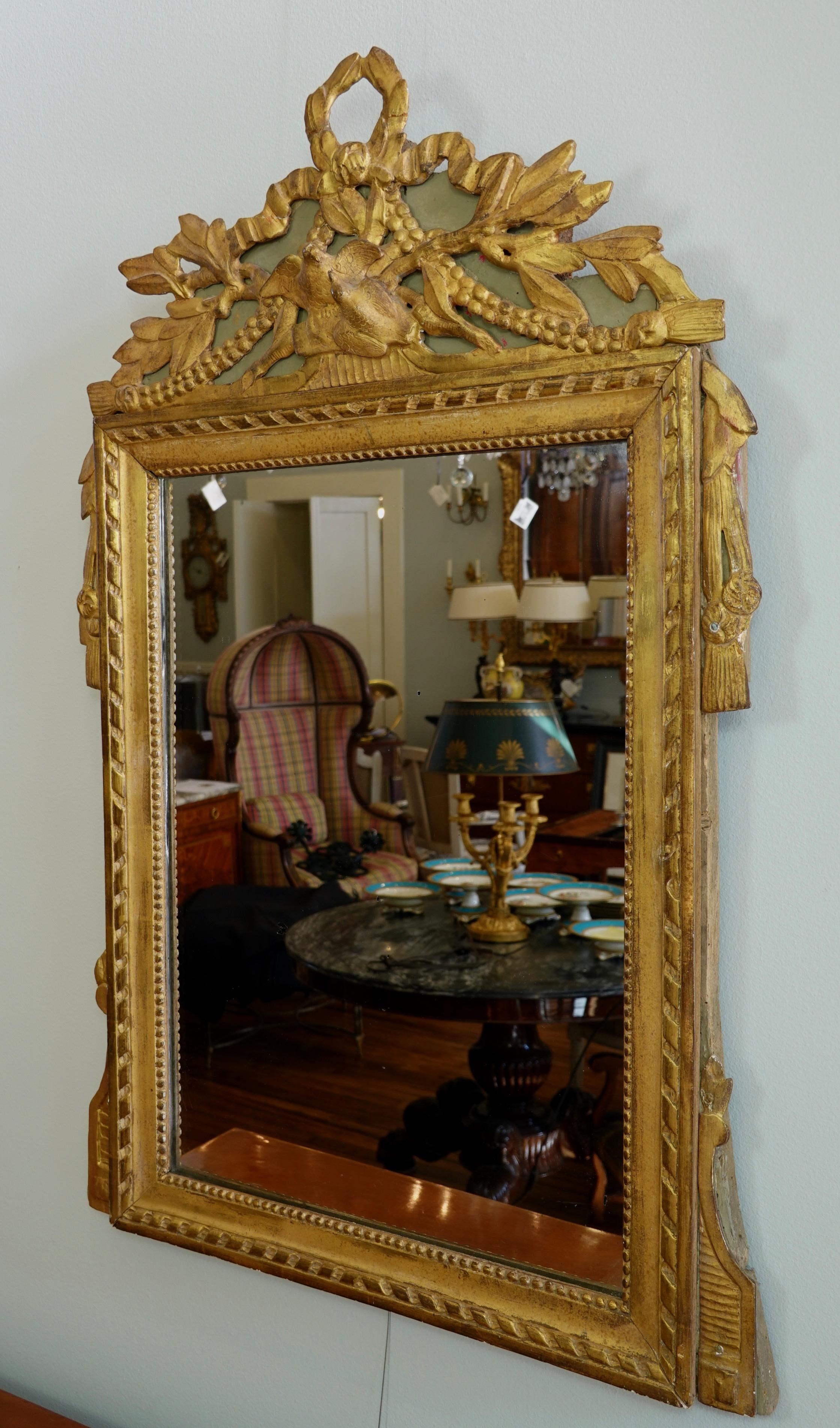 French Louis XVI Period Marriage Trumeau Mirror with Birds For Sale